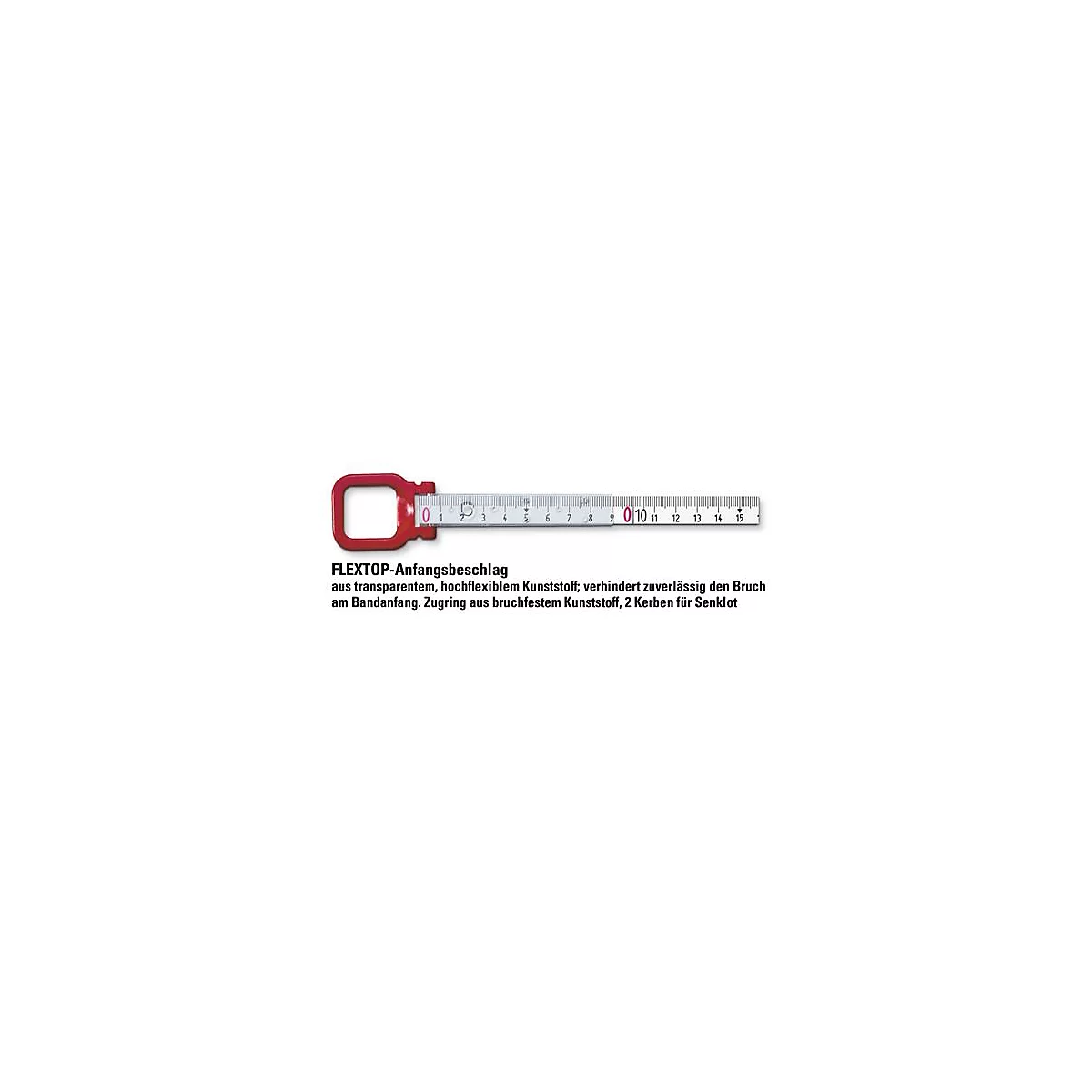 Un raccord de démarrage FlexTop rouge tenant une règle. Étiquette : 0-15 cm.