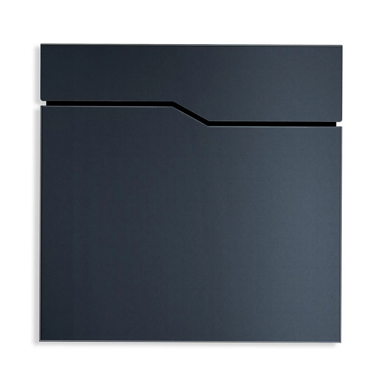 Applique murale carrée bleu foncé avec partie supérieure biseautée et fine ligne.