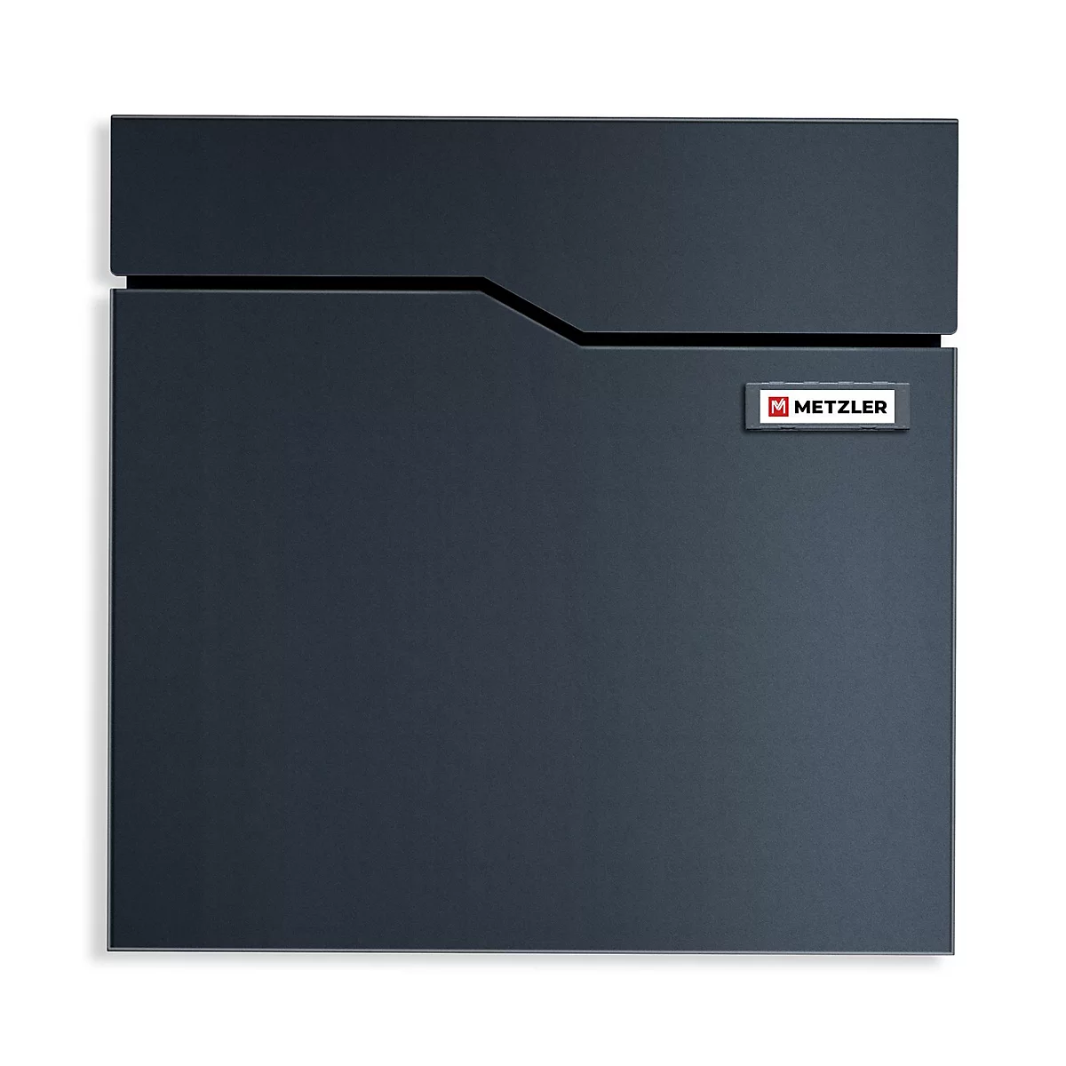 Coffret mural gris foncé avec bord supérieur biseauté et logo METZLER.
