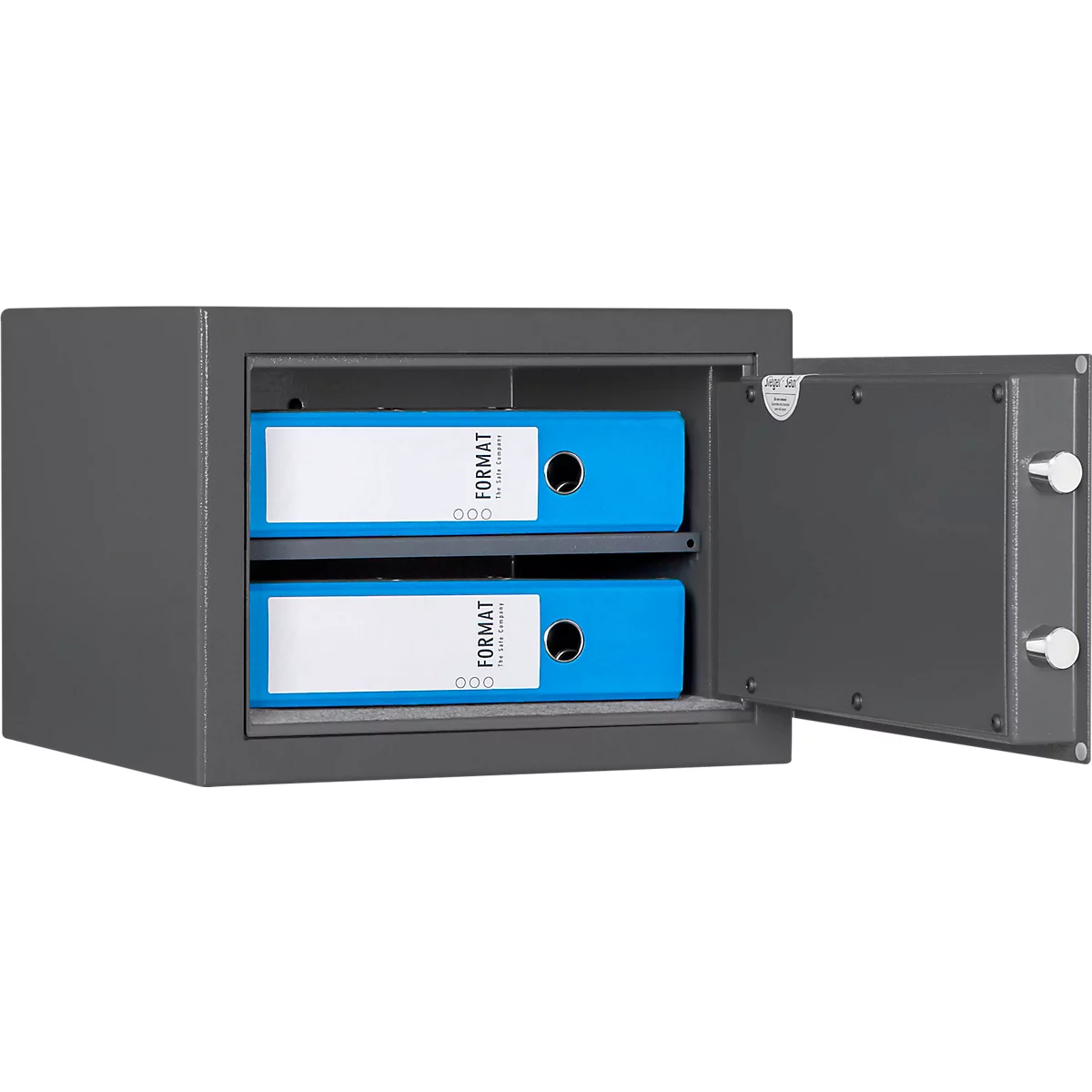 Meubelkluis Format Atlanta, 23 l, deurscharnier rechts, slot met dubbelbaardsluiting, 2 sleutels, B 420 x D 380 x H 300 mm, grafietgrijs