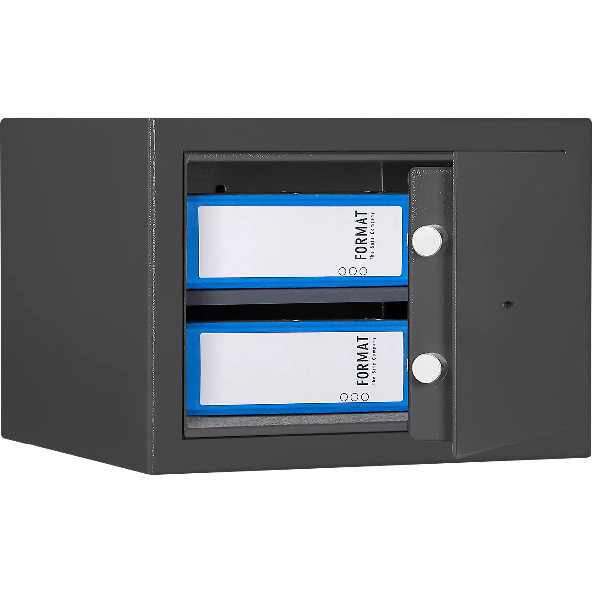 Meubelkluis Format Atlanta, 23 l, deurscharnier rechts, slot met dubbelbaardsluiting, 2 sleutels, B 420 x D 380 x H 300 mm, grafietgrijs
