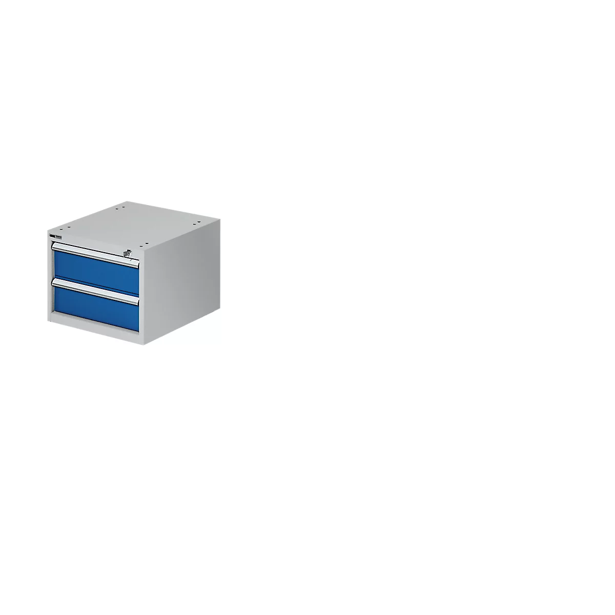 Meuble bas à tiroirs pour établi modulaire, type 2, 2 tiroirs, aluminium blanc RAL 9006/bleu enzyme RAL 5010