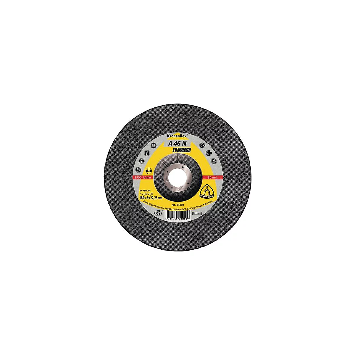 Meule d'ébarbage A 46 N Supra D125xS6mm courbé.alu.perçage.22,23mm