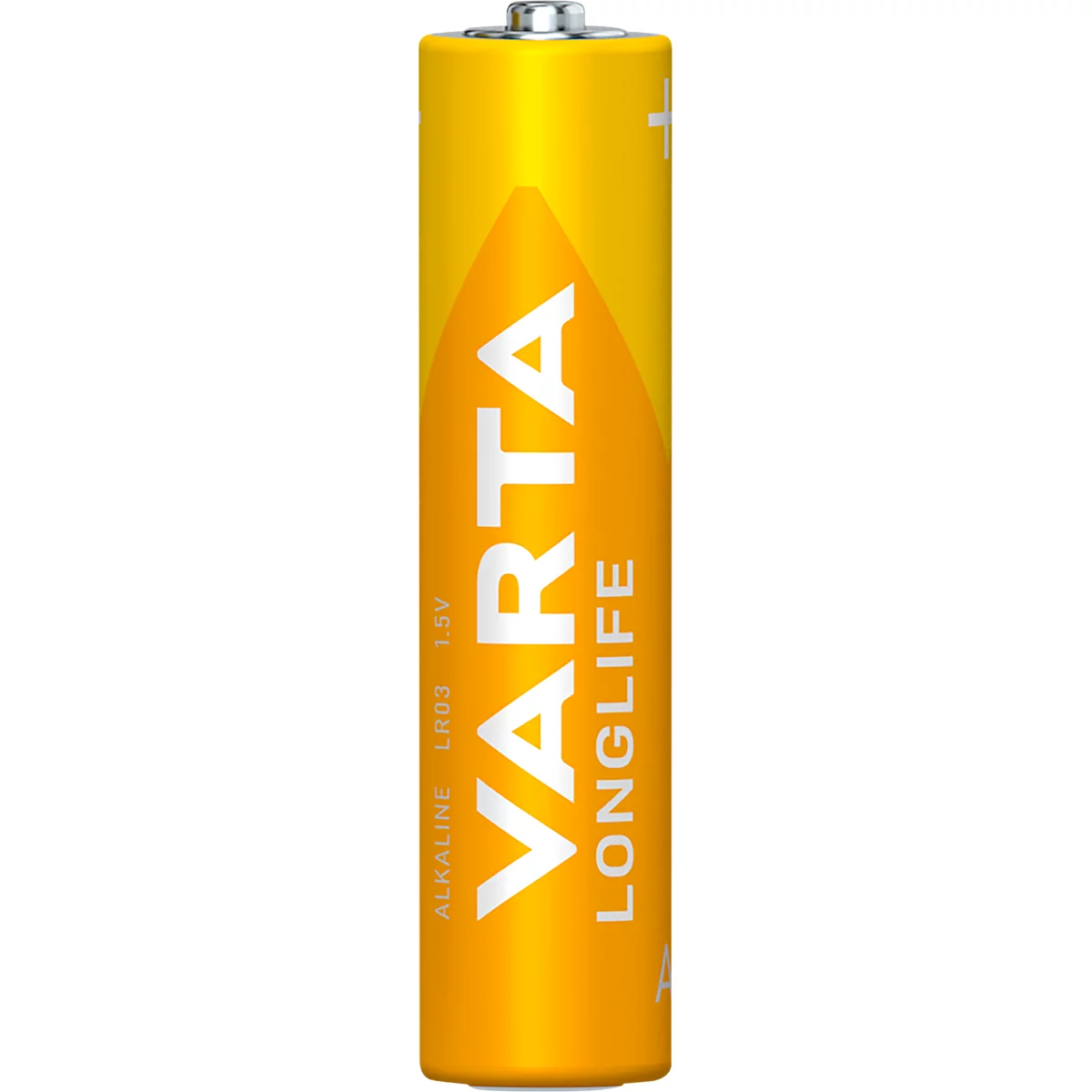 A yellow Varta Longlife battery with white lettering.