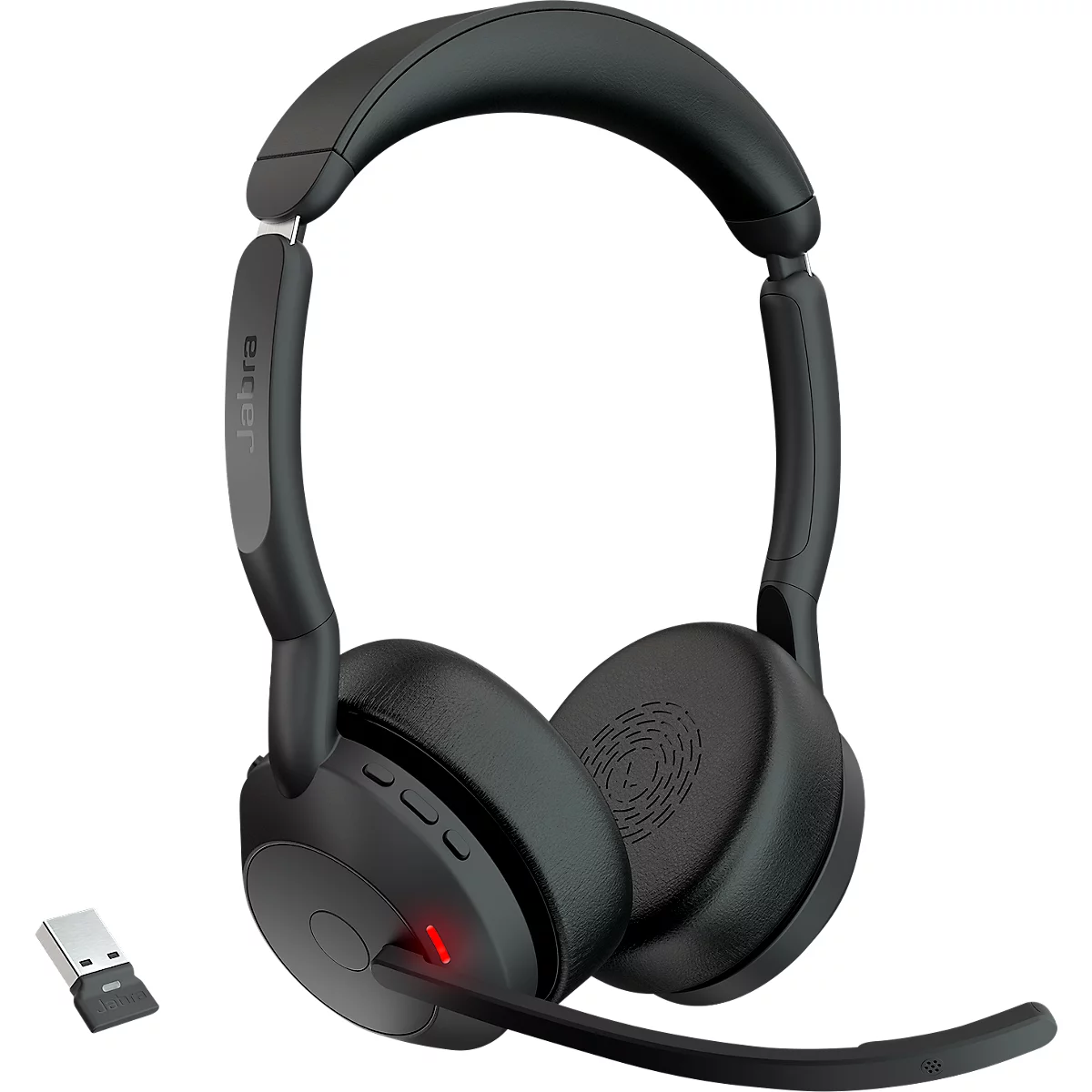Micro-casque Jabra Evolve2 55, station de charge, portée jusqu'à 30 m, jusqu'à 10 h, optimisé UC, stéréo, noir