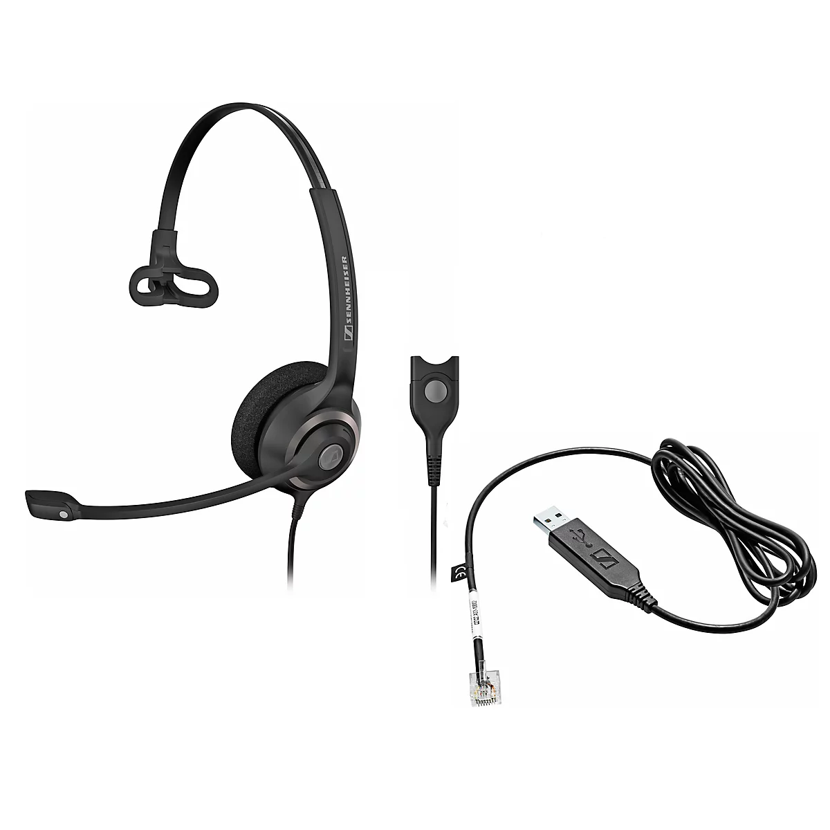Micro-casque SC 230 Sennheiser, relié par câble, monaural, arceau de tête ajustable + adaptateur téléphonique