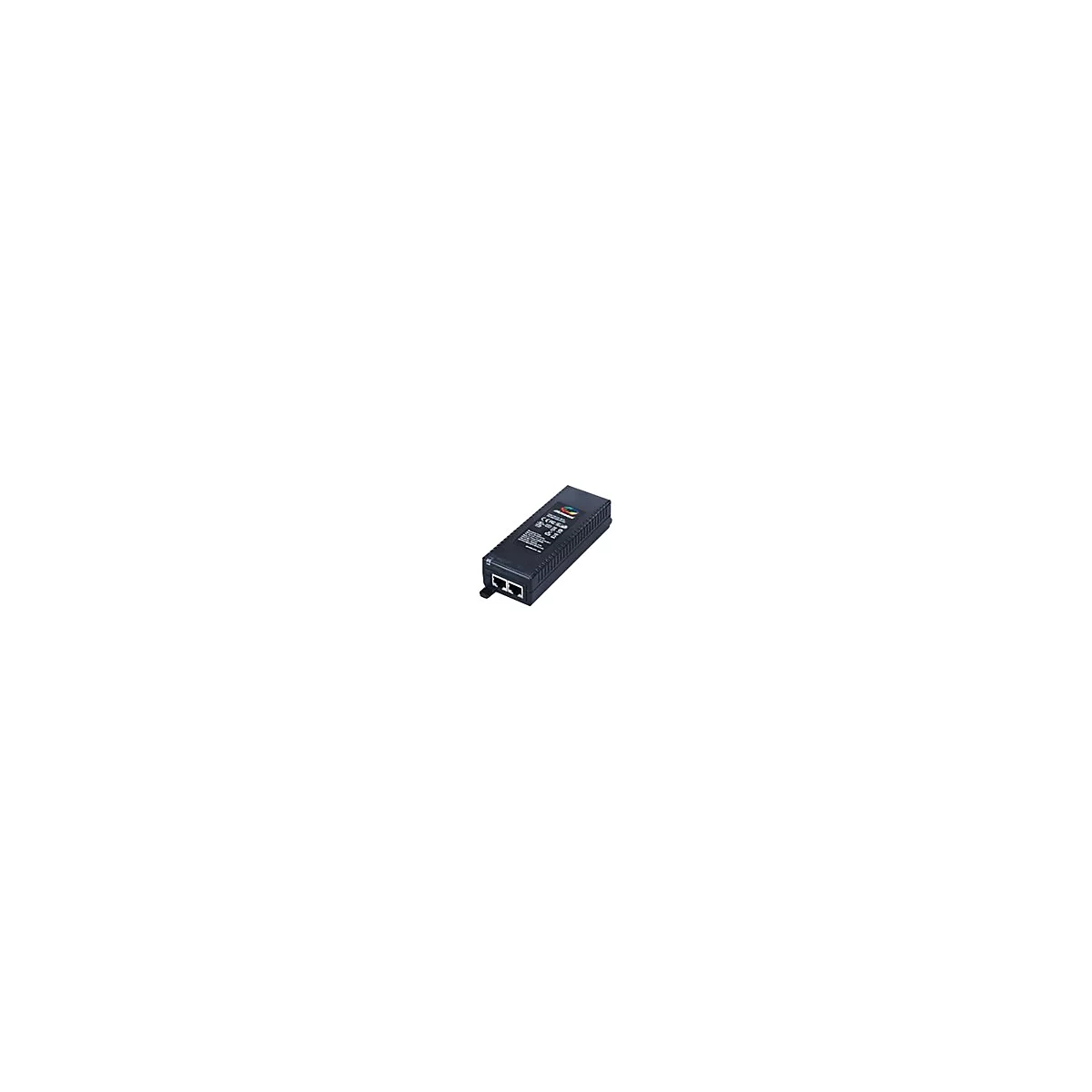 Schwarzes, rechteckiges Netzteil mit zwei Ethernet-AnschlÃ¼ssen.
