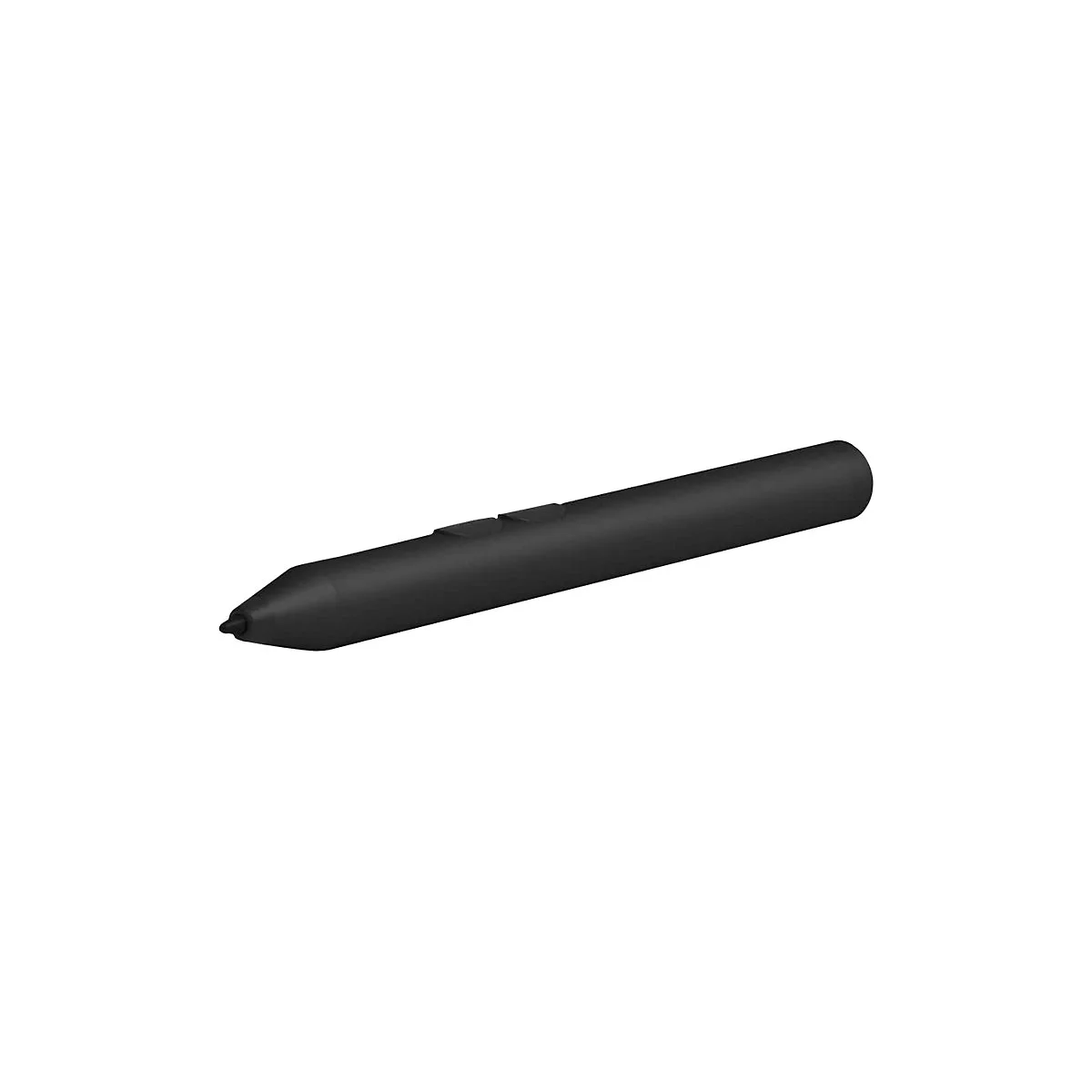 Stylet noir avec deux boutons. Il est sur fond blanc.