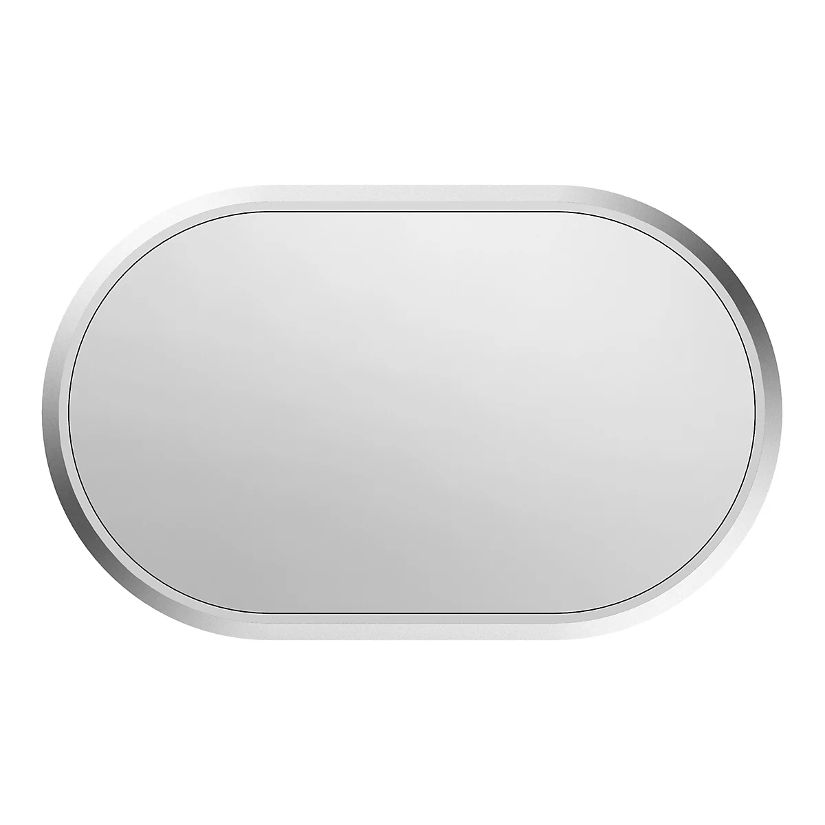 Ovalförmiges, silberfarbenes Objekt vor weißem Hintergrund.