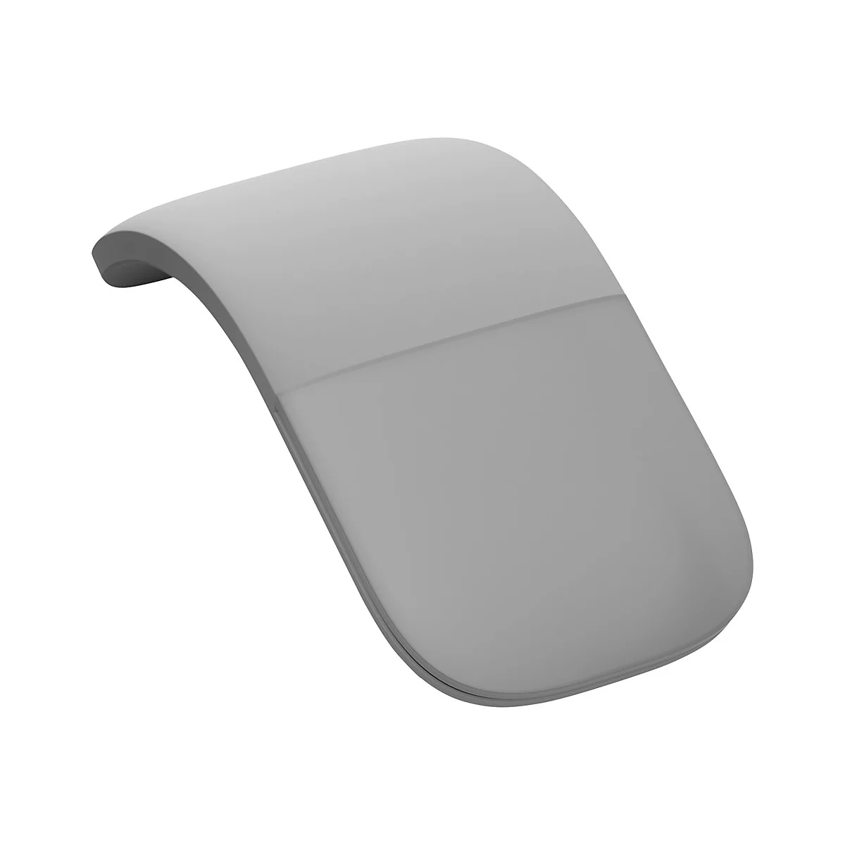 Eine minimalistische, hellgraue Computermaus in geschwungener Form vor weißem Hintergrund.
