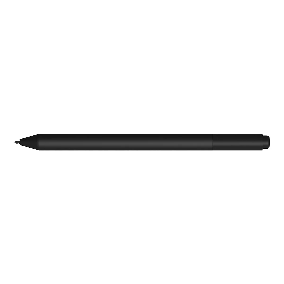 Schwarzer Stylus-Stift auf weiÃŸem Hintergrund. Spitze vorne, leicht verdicktes Ende hinten.