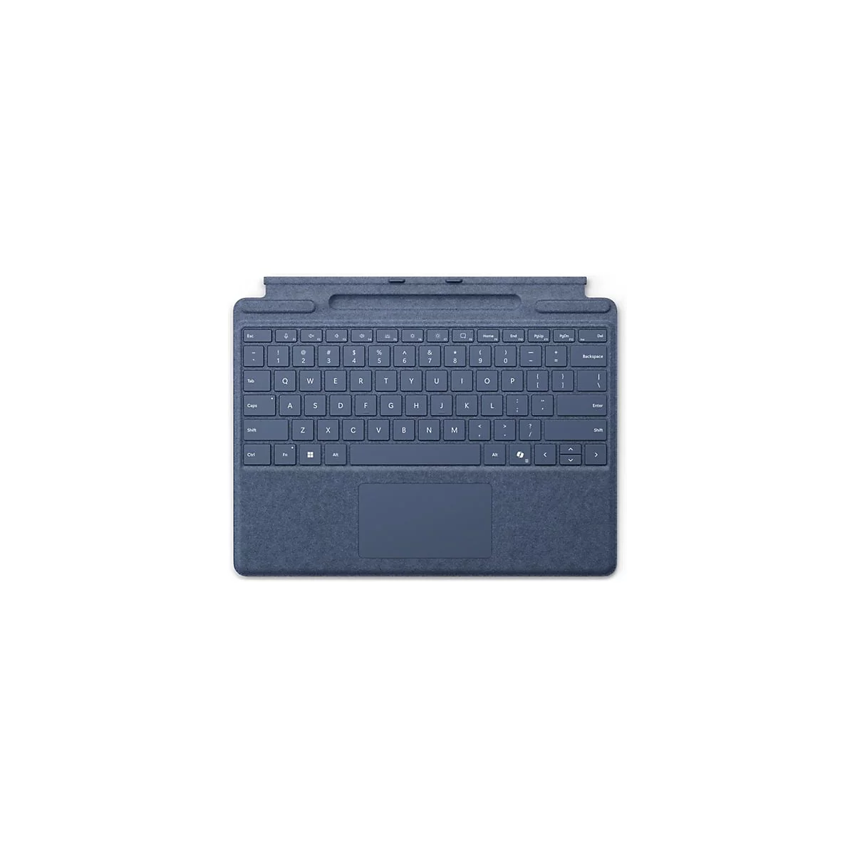 Dunkelblaues Microsoft Surface Pro Signature Keyboard von oben vor weißem Hintergrund.
