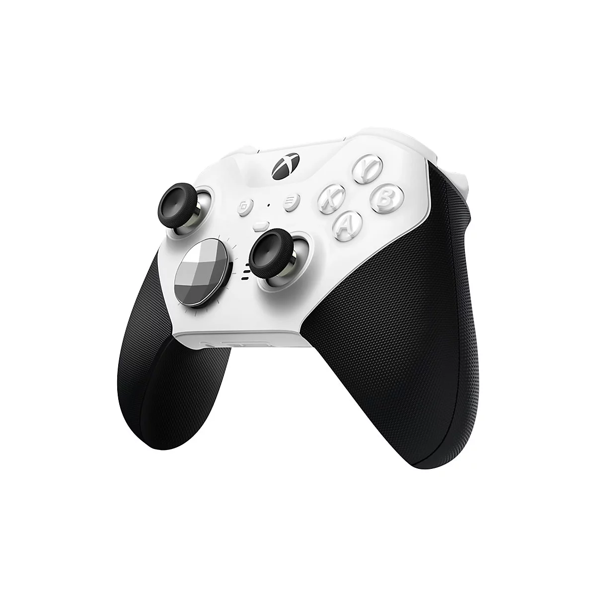 Weiß-schwarzer Xbox Elite Wireless Controller. Die Buttons sind beschriftet mit A, B, X und Y.