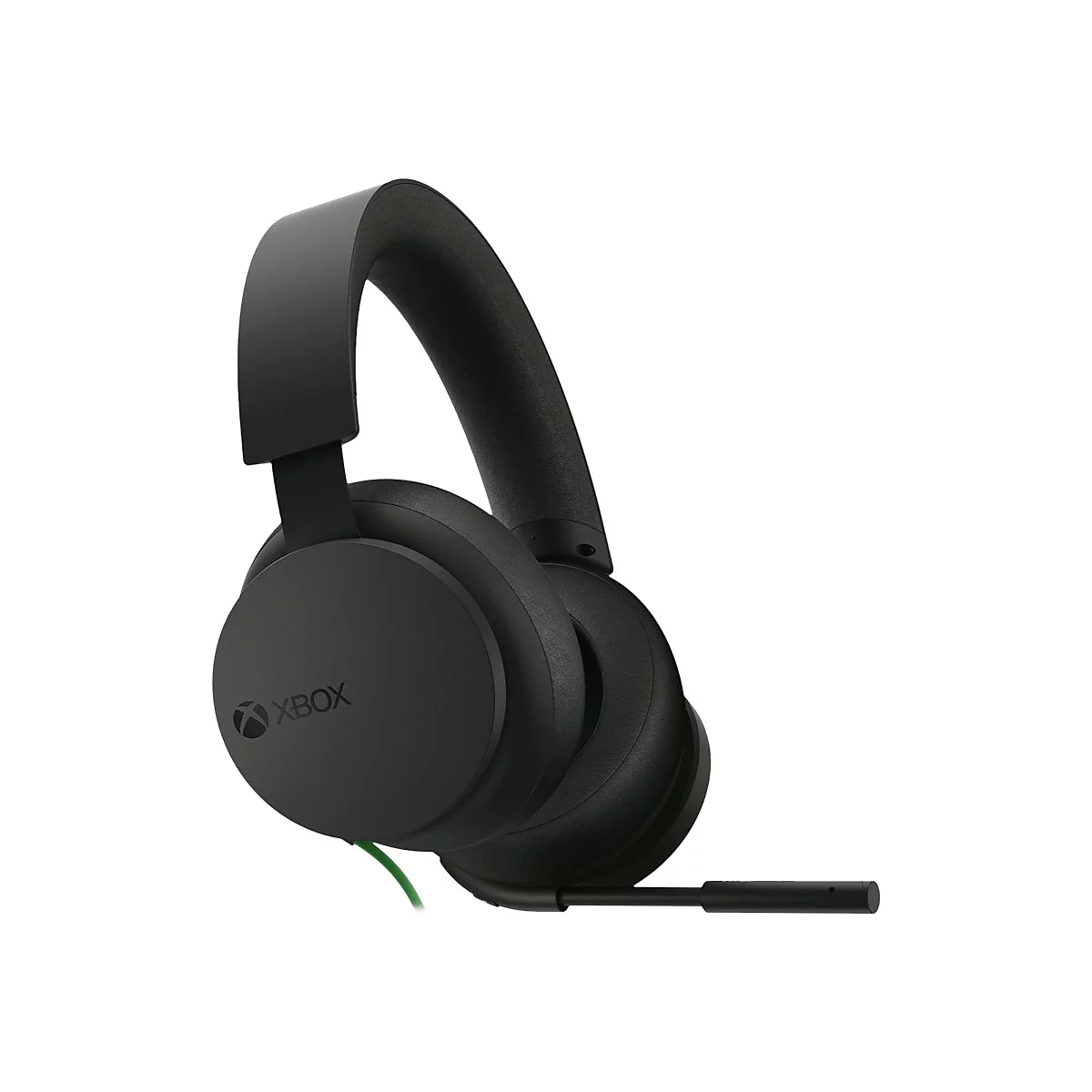 Casque Xbox noir avec microphone sur fond blanc.