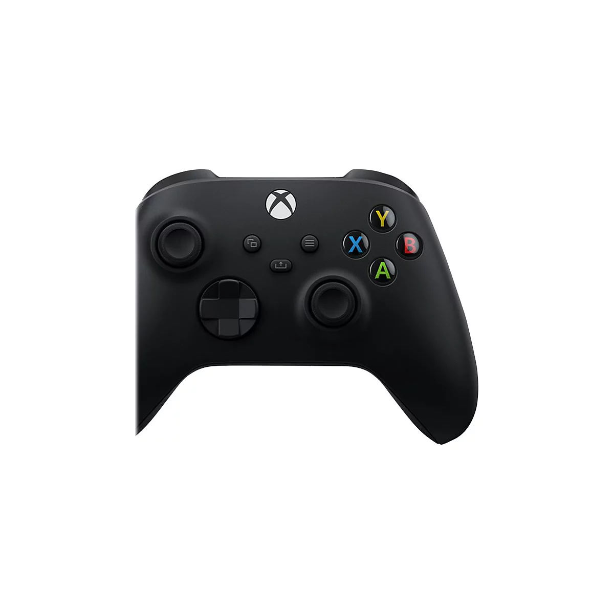 Schwarzer Xbox Controller. Auf der Oberseite das Xbox Logo und bunte Knöpfe: Y, X, B, A.