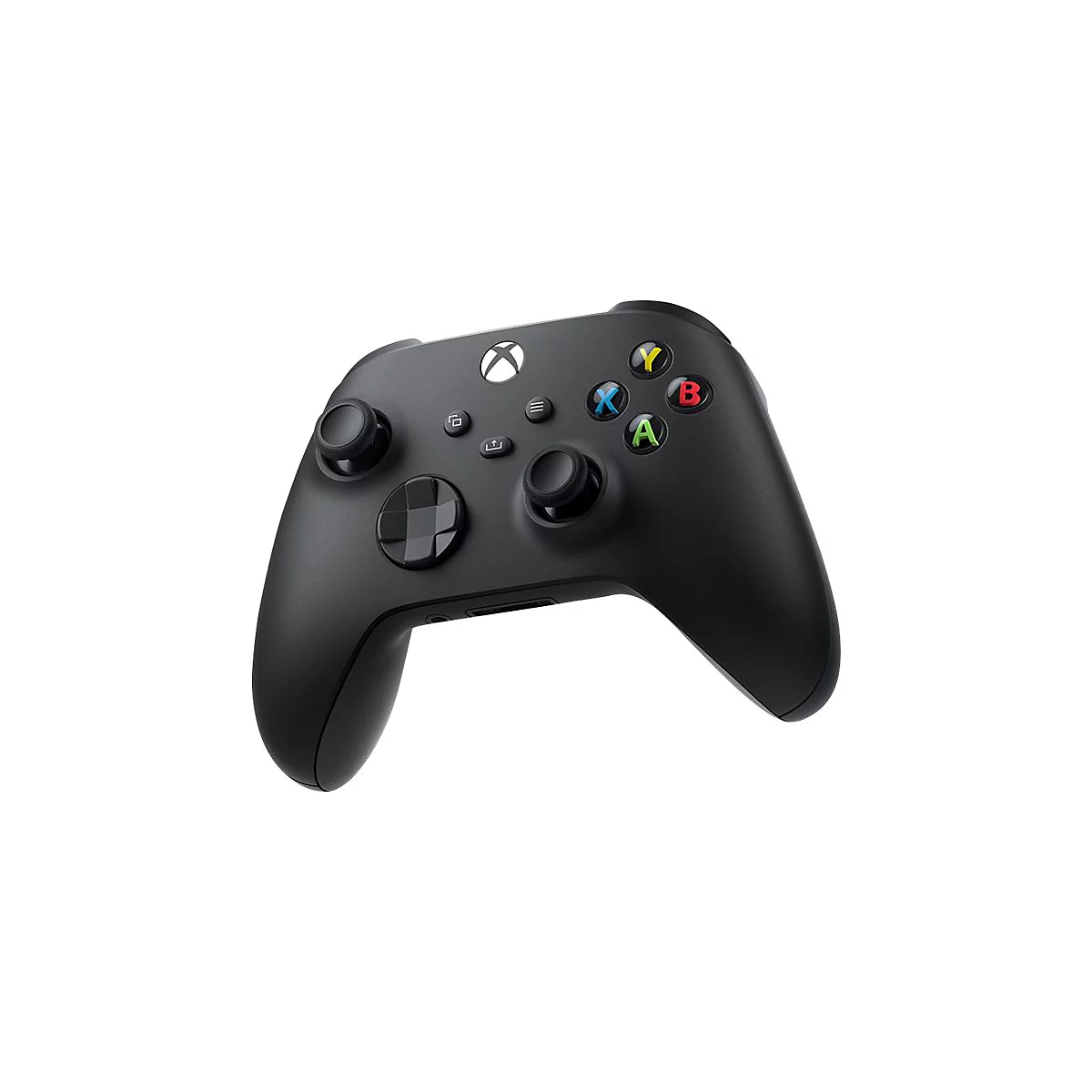 Schwarzer Xbox-Controller, Knöpfe mit Buchstaben und Xbox-Logo.