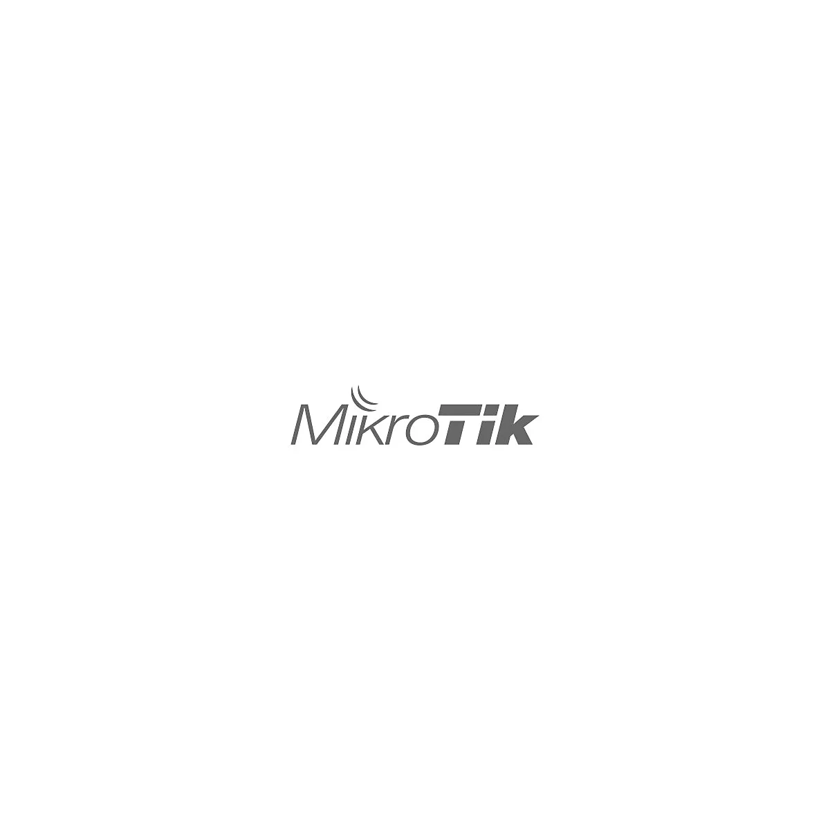 Graues Firmenlogo von MikroTik auf weißem Hintergrund.