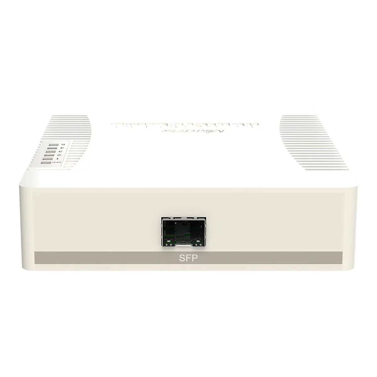 Ein weiÃŸer Router mit dem Label SFP. Das GerÃ¤t hat rechteckige Form und mehrere LÃ¼ftungsschlitze.
