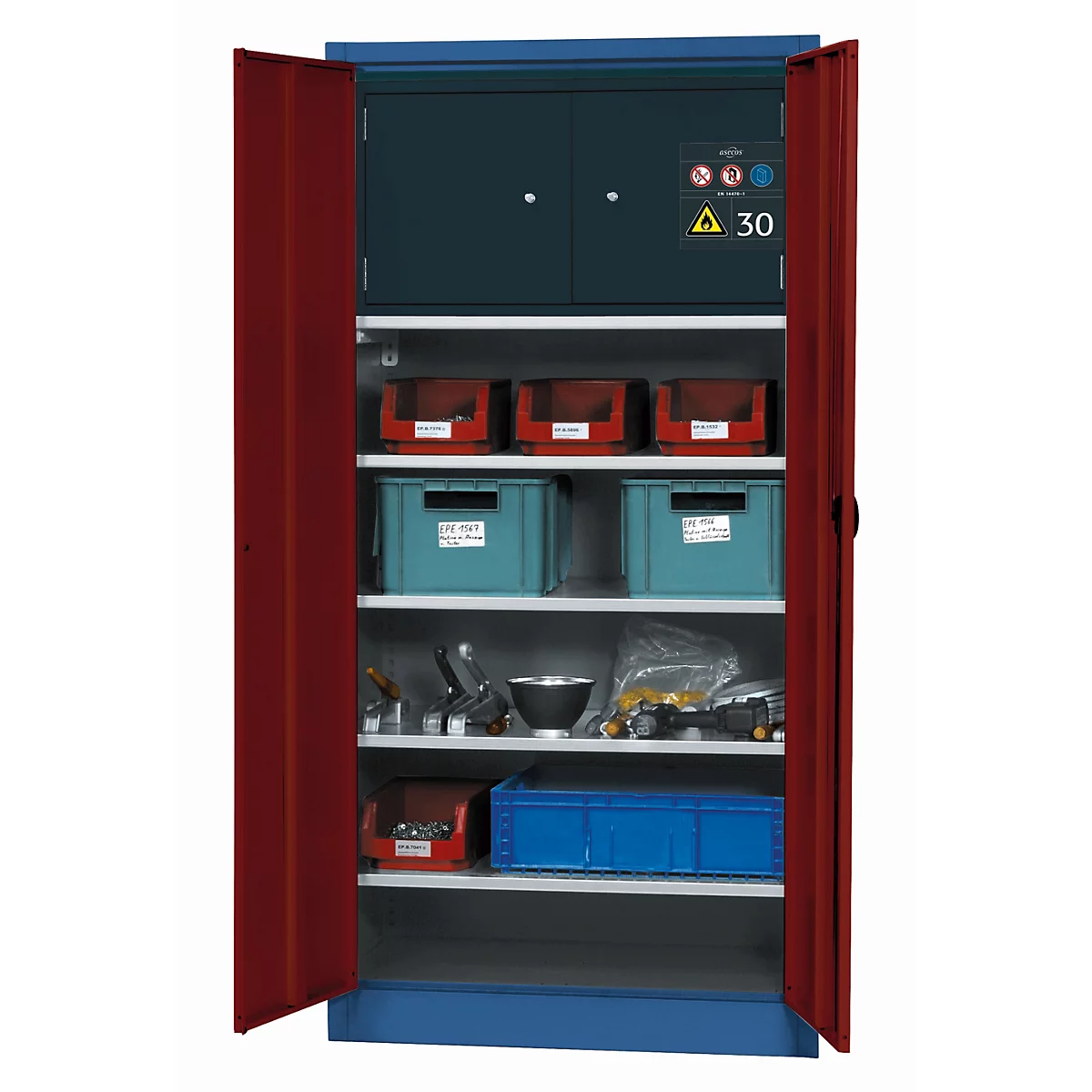 Milieuopslagkast asecos E-CLASSIC-MF, scharnierende deuren, voorzijde paars, B 950 x D 500 x H 1950 mm