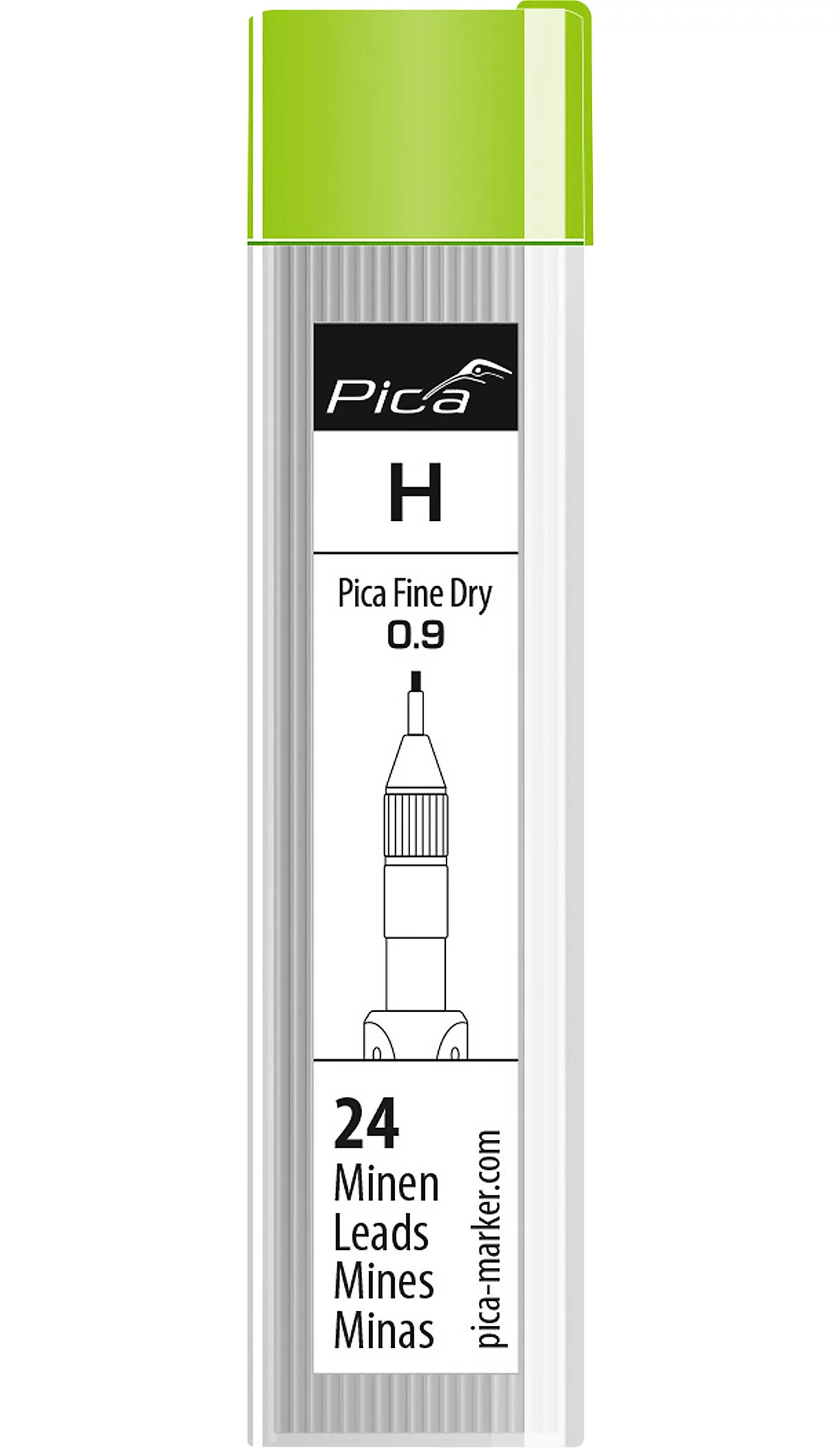 Mine de crayon Pica Fine Dry H 7050, diamètre de la mine 0,9 mm, dureté H,  couleur d'écriture graphite, 24 pièces dans une boîte avec couvercle  pivotant acheter à prix avantageux