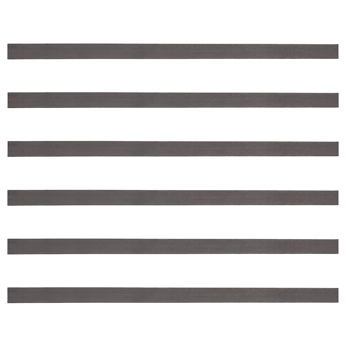 Six barres grises horizontales sur fond blanc.