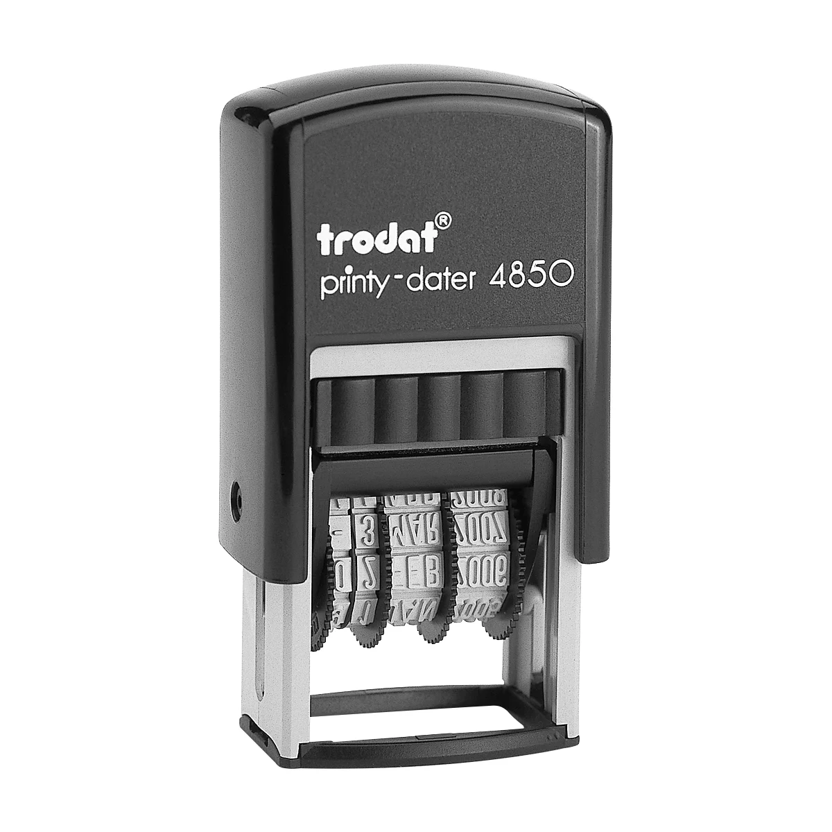 Black Trodat Printy-Dater 4850 stamp, with date display.