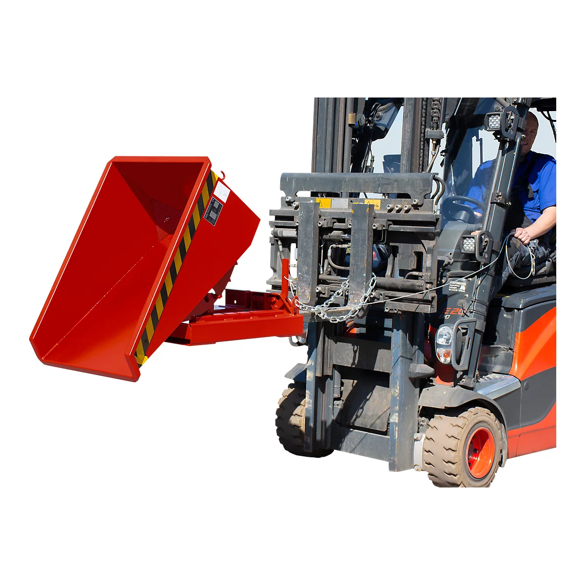 Mini-Spänebehälter Typ EXPO-E 150, Seilzug-Kippvorgang, Inhalt 0,15 m³, bis 750 kg, feuerrot RAL 3000