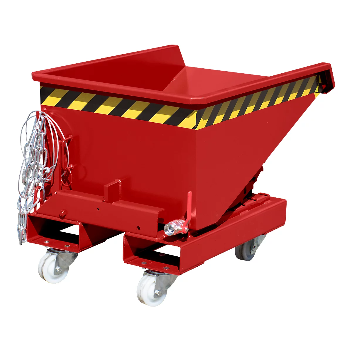 Mini-Spänebehälter Typ EXPO-E 150, Seilzug-Kippvorgang, Inhalt 0,15 m³, bis 750 kg, feuerrot RAL 3000
