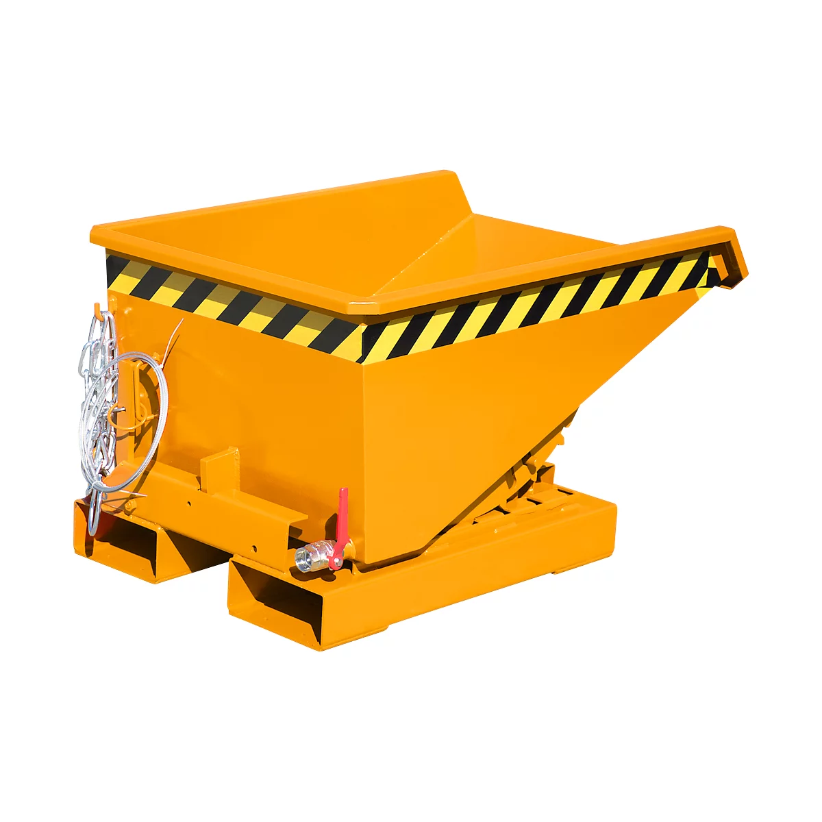 Mini-Spänebehälter Typ EXPO-E 150, Seilzug-Kippvorgang, Inhalt 0,15 m³, bis 750 kg, gelborange RAL 2000