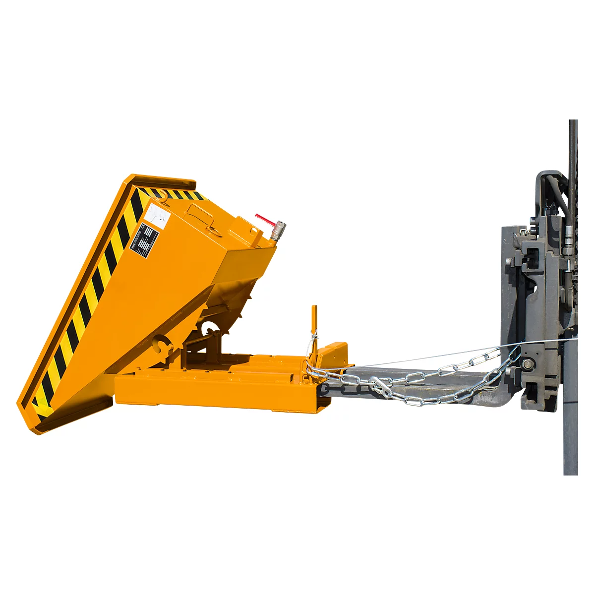 Mini-Spänebehälter Typ EXPO-E 150, Seilzug-Kippvorgang, Inhalt 0,15 m³, bis 750 kg, gelborange RAL 2000