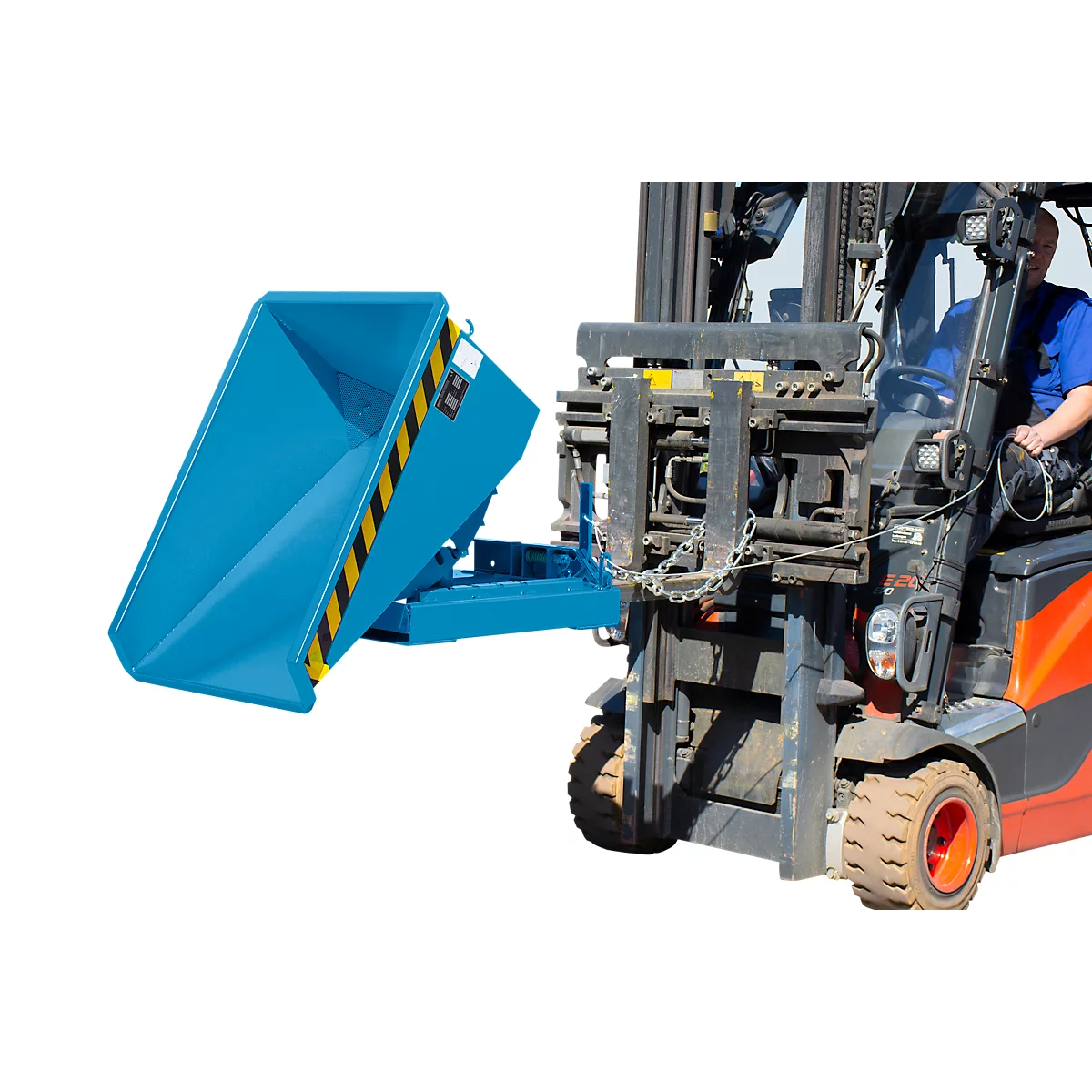Mini-Spänebehälter Typ EXPO-E 150, Seilzug-Kippvorgang, Inhalt 0,15 m³, bis 750 kg, lichtblau RAL 5012