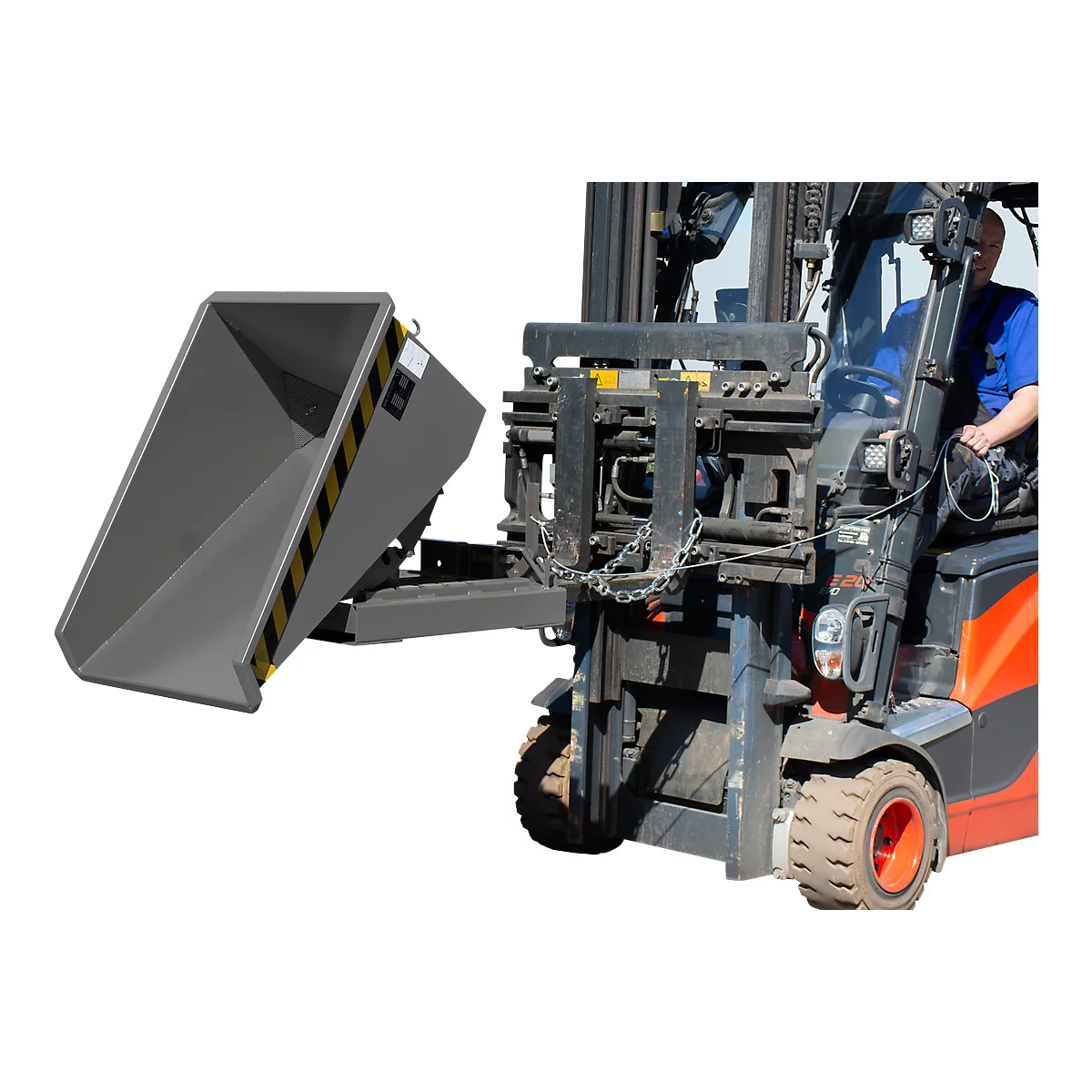 Mini-Spänebehälter Typ EXPO-E 150, Seilzug-Kippvorgang, Inhalt 0,15 m³, bis 750 kg, mausgrau RAL 7005