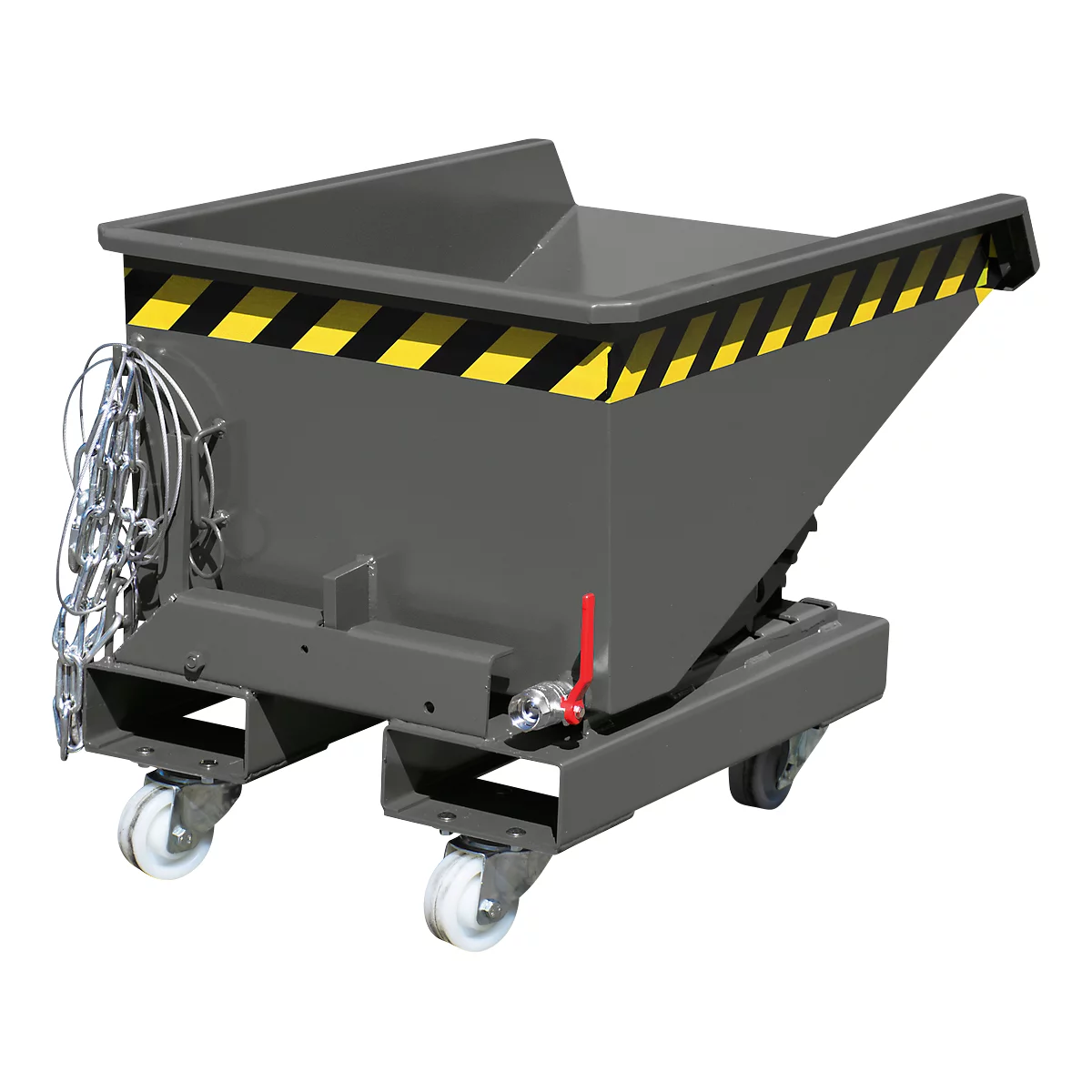 Mini-Spänebehälter Typ EXPO-E 150, Seilzug-Kippvorgang, Inhalt 0,15 m³, bis 750 kg, mausgrau RAL 7005