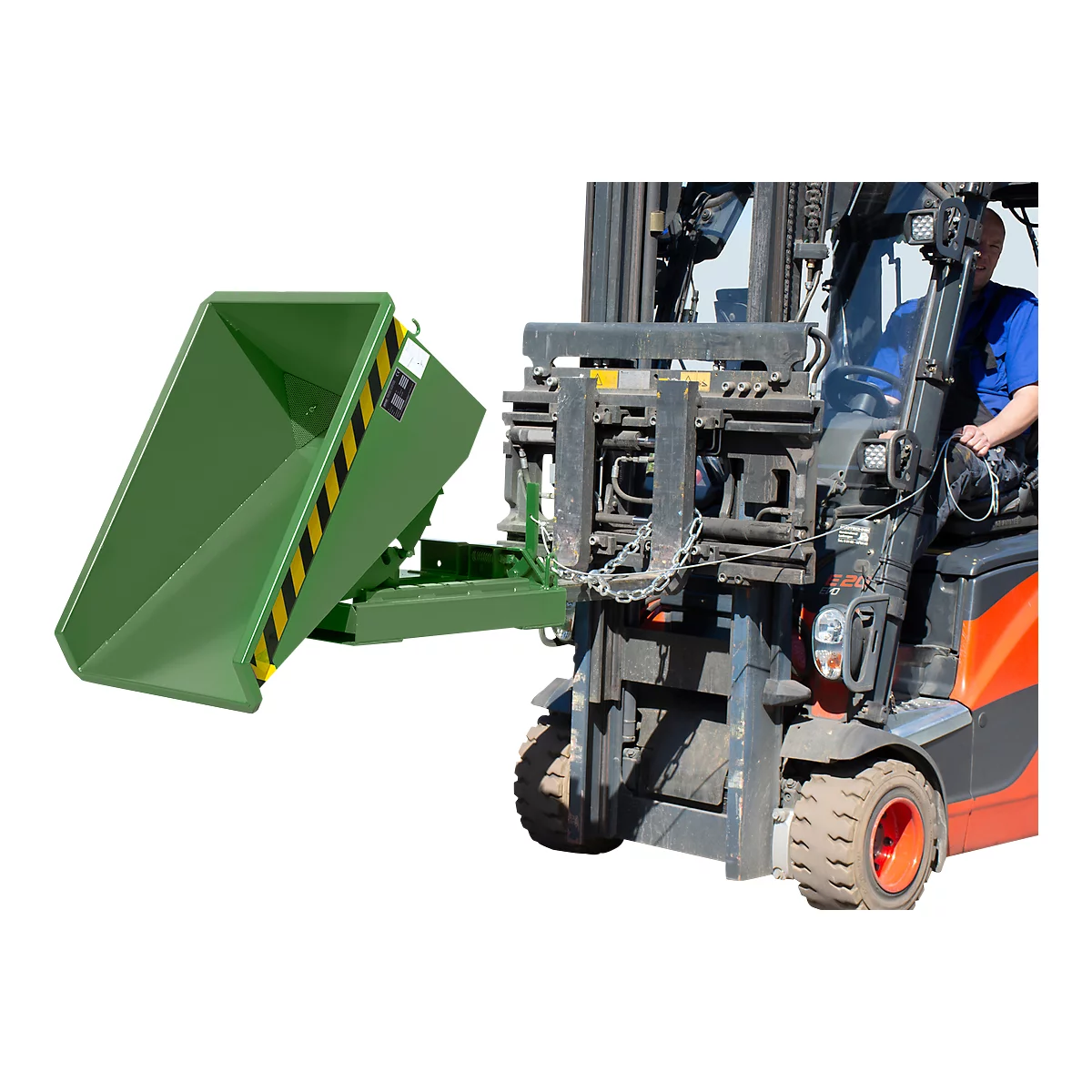Mini-Spänebehälter Typ EXPO-E 150, Seilzug-Kippvorgang, Inhalt 0,15 m³, bis 750 kg, resedagrün RAL 6011