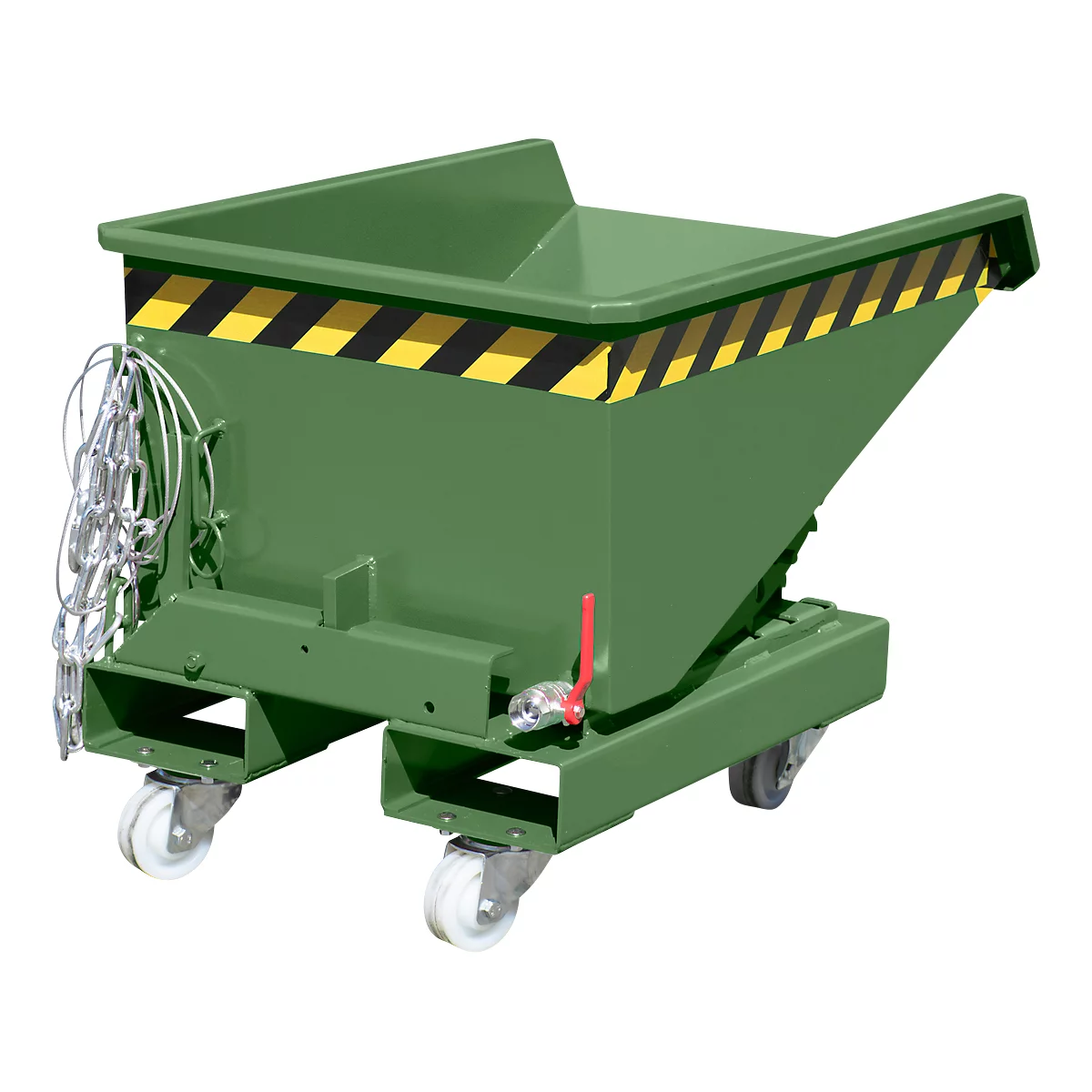 Mini-Spänebehälter Typ EXPO-E 150, Seilzug-Kippvorgang, Inhalt 0,15 m³, bis 750 kg, resedagrün RAL 6011