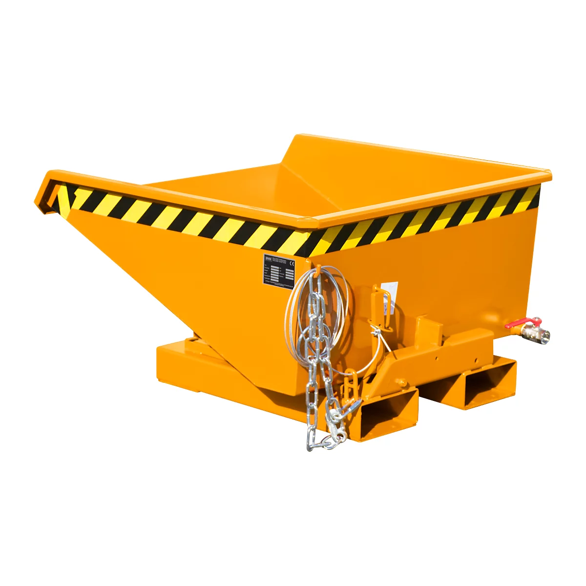 Mini-Spänebehälter Typ EXPO-E 225, Seilzug-Kippvorgang, Inhalt 0,225 m³, bis 750 kg, gelborange RAL 2000