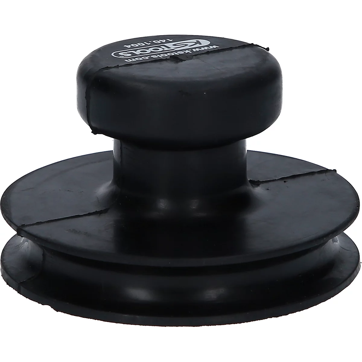 Schwarzer Saugnapf mit Griff, Blick von oben.