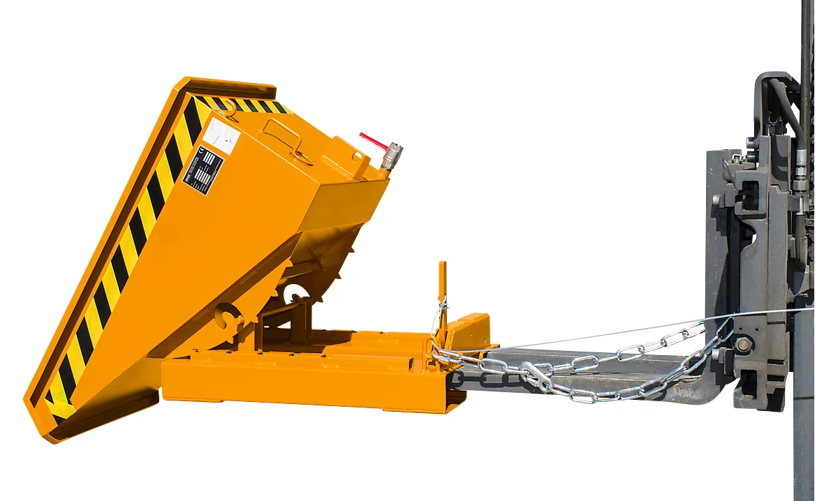 Minicontenedor de virutas tipo EXPO-E 150, proceso de vuelco mediante cable, capacidad 0,15 m³, hasta 750 kg, amarillo anaranjado RAL 2000