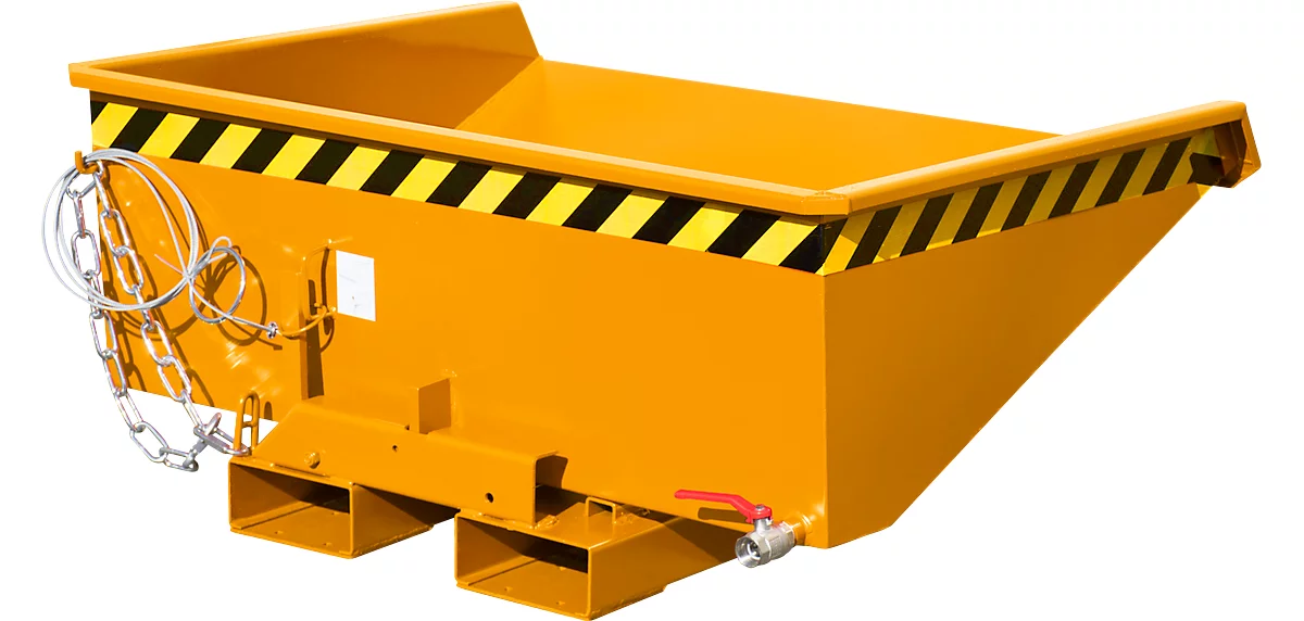 Minicontenedor de virutas tipo EXPO-E 275, proceso de vuelco mediante cable, capacidad 0,275 m³, hasta 750 kg, amarillo anaranjado RAL 2000
