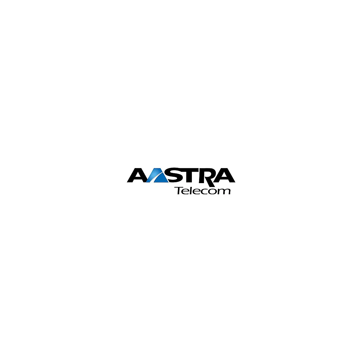 Das Firmenlogo von Aastra Telecom in Schwarz mit blauem Akzent im ersten A.
