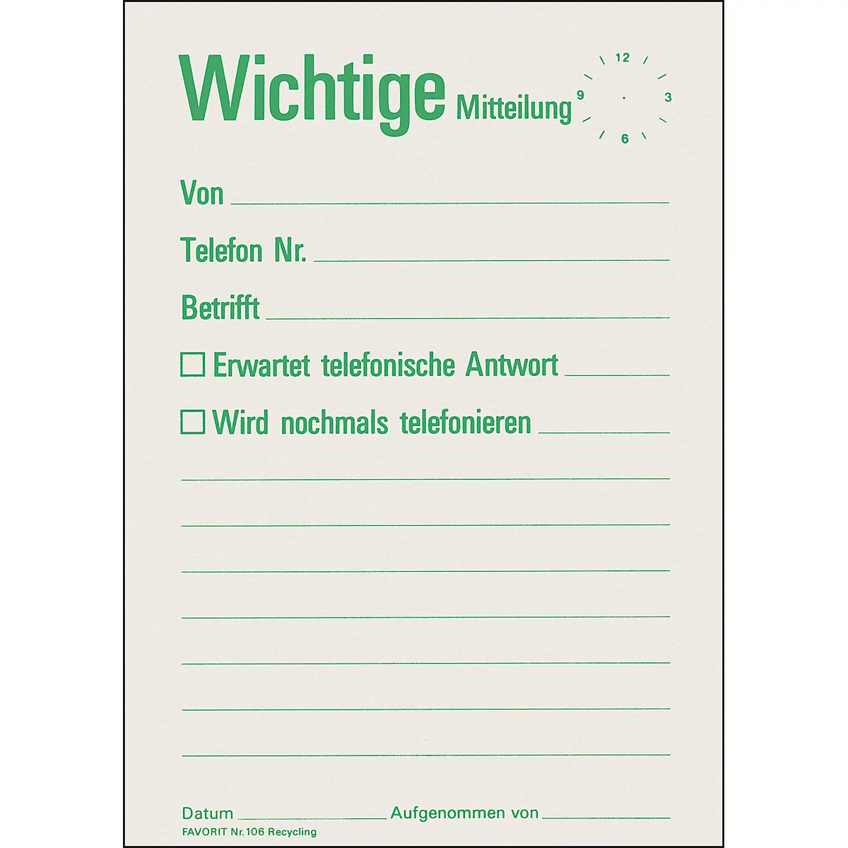 Mitteilungszettel-Block Wichtige Mitteilung, 60 Blatt