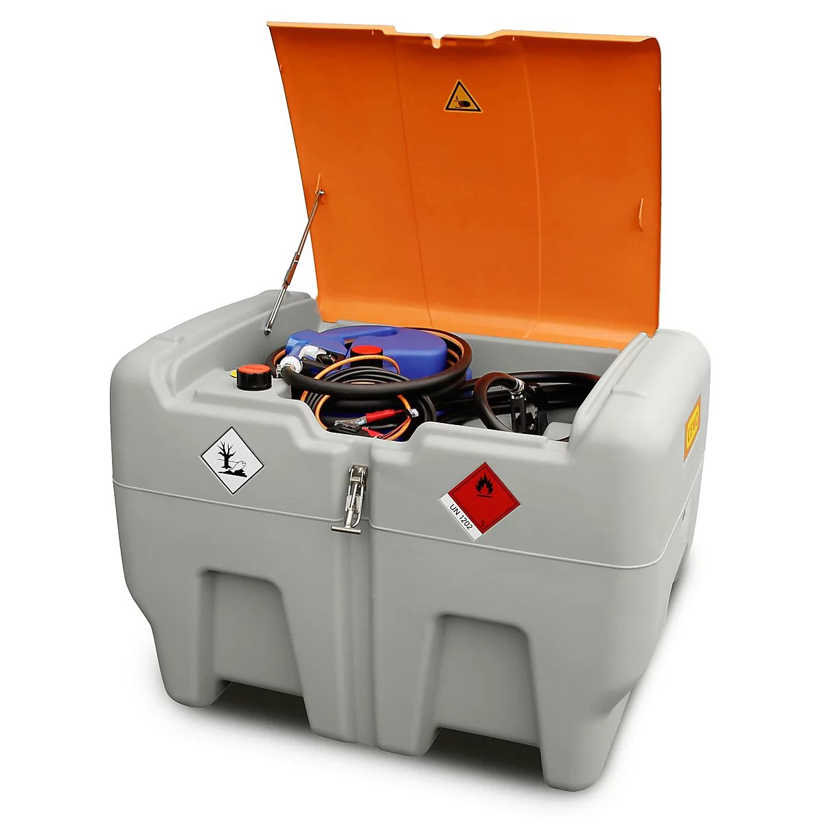 Mobiel benzinestation CEMO elektrische pomp, 440/50 l, 12V, automatisch mondstuk, scharnierend deksel, B 118 x D 80 x H 85 mm