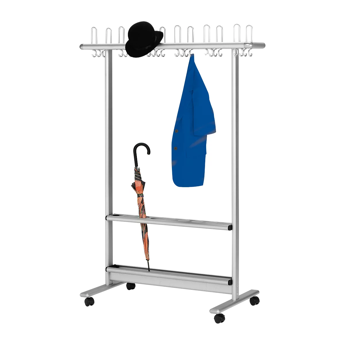Mobiel garderoberek, B 1260 x H 1700 mm, met 24 jashaken en 12 hoedenhaken