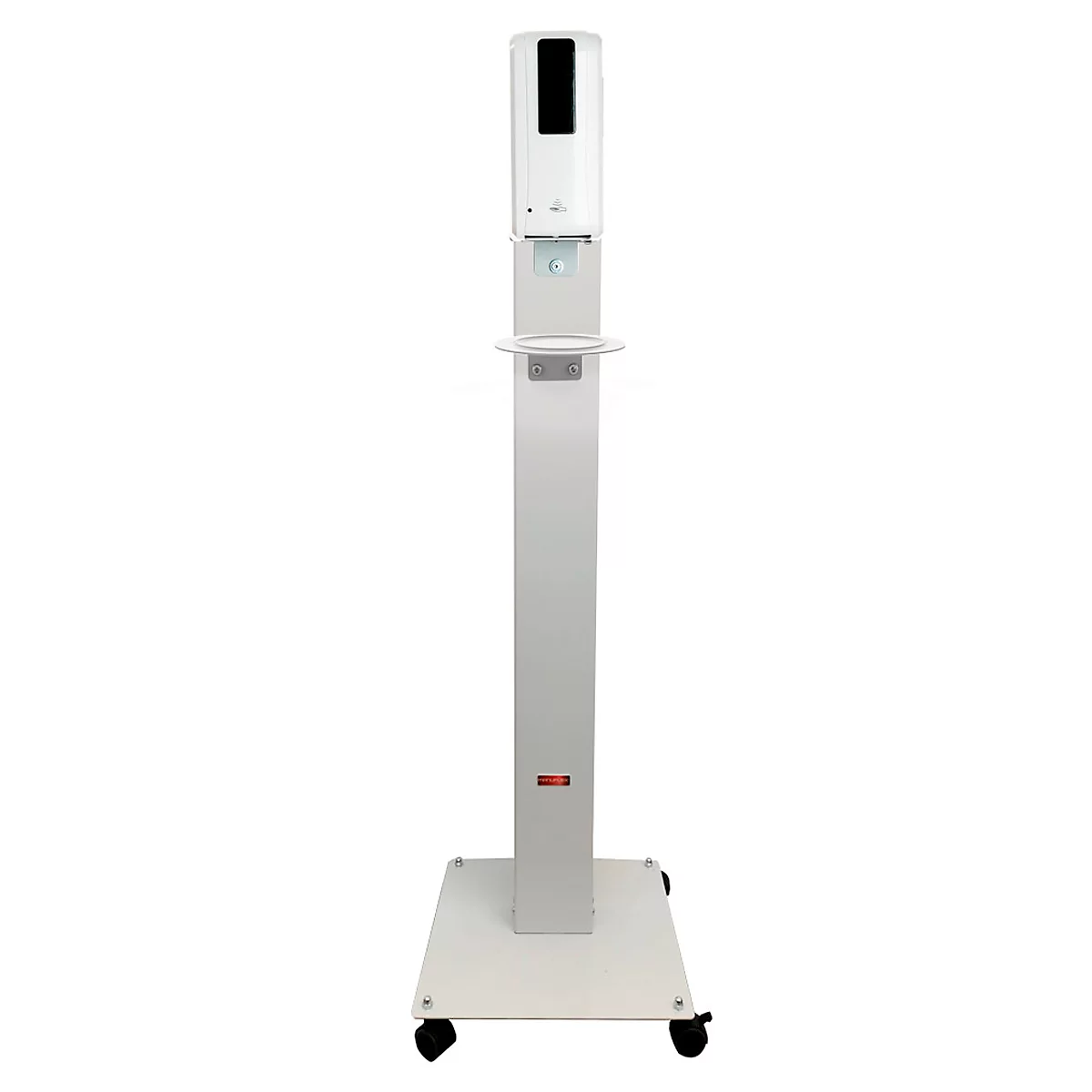 Mobiel hygiënestation Manuflex Proficlean Sensor S, B 400 x D 380 x H 1298 mm, met sensor-dispenser en lekbak, incl. handdesinfectiemiddel &amp; batterijen