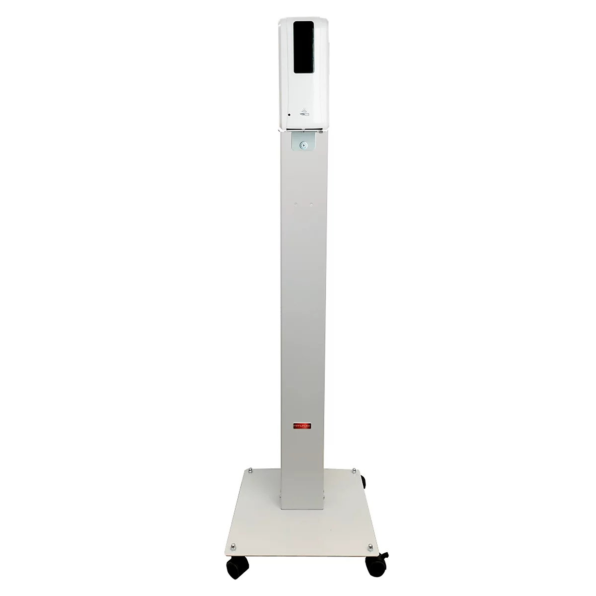 Mobiel hygiënestation Manuflex Proficlean Sensor S, B 400 x D 380 x H 1298 mm, met sensor-dispenser, zonder lekbak, incl. handdesinfectiemiddel &amp; batterijen