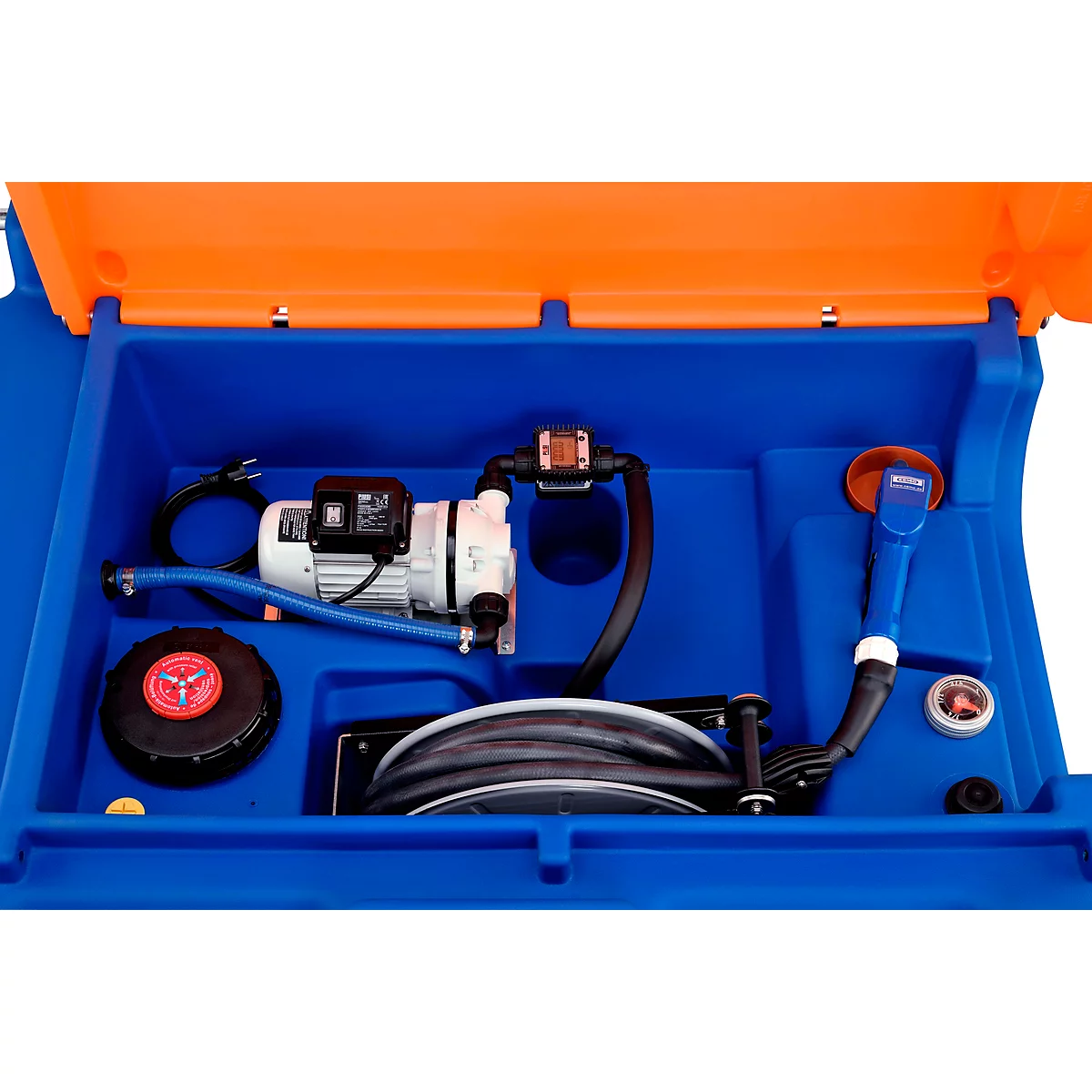 Mobiel tankstation CEMO Blue-Mobil EASY Premium, met CEMATIC BLUE membraanpomp 230 V, 980 l tank voor AdBlue®, K24 meter, B 1270 x D 1070 x H 1120 mm