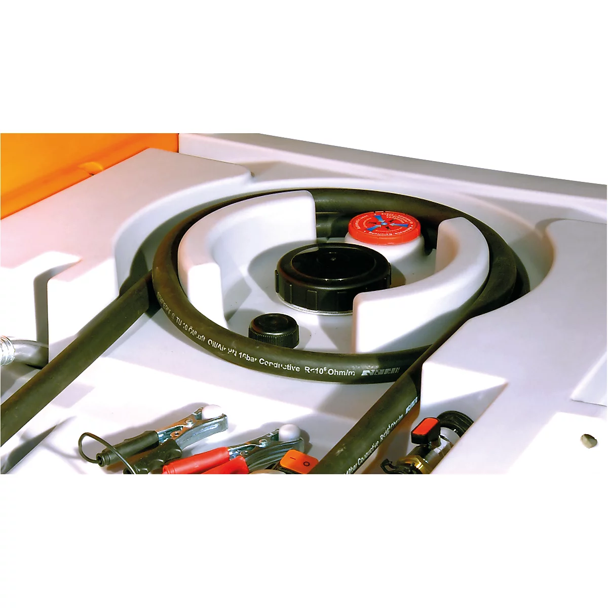 Mobiel vulstation CEMO elektrische pomp, 200 l, 12 V, 40 l/min, automatische sproeier, scharnierend deksel, B 80 x D 62 H 61 mm