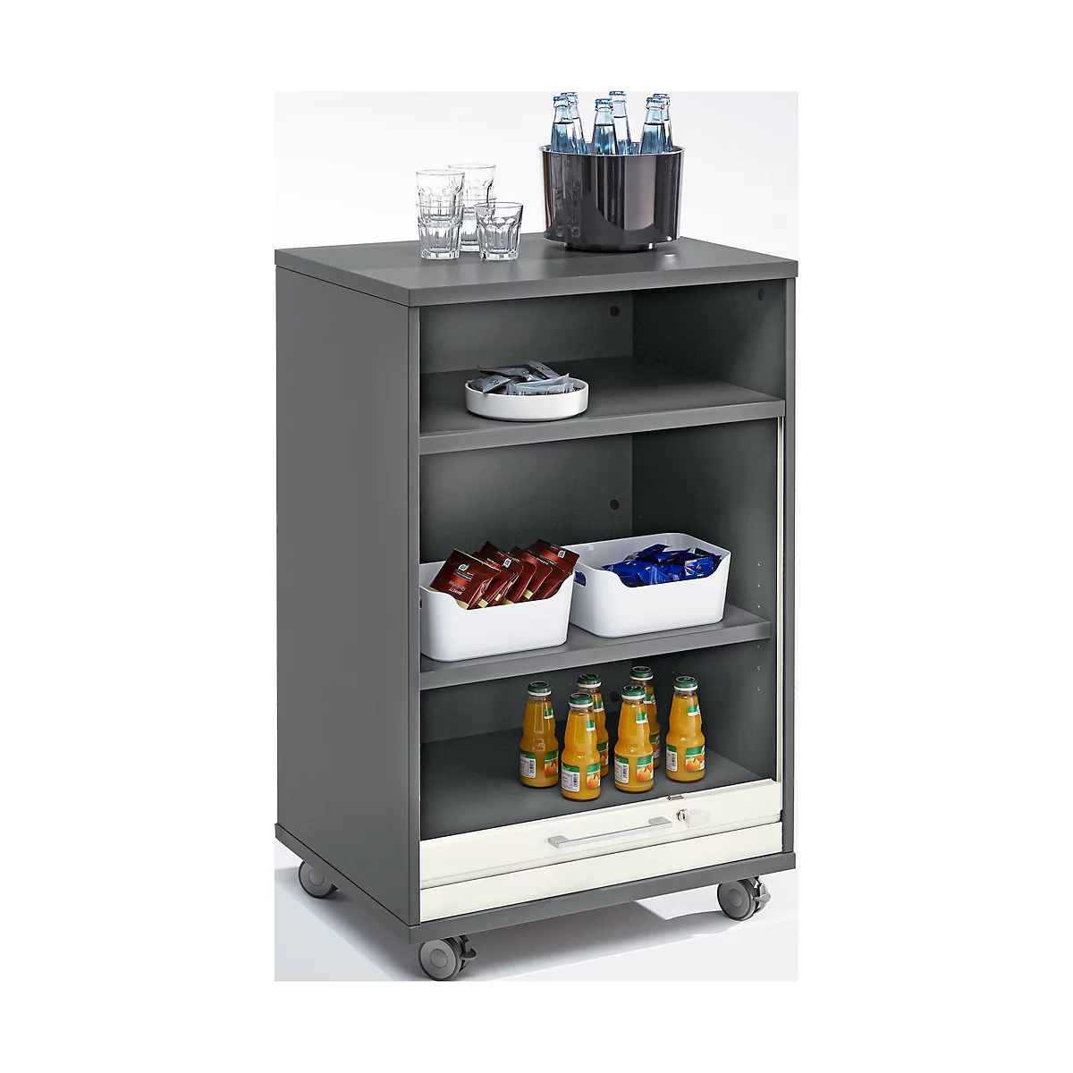 Mobiele cateringkast met rolluik, B 650 x D 500 x H 1000 mm grafiet/wit