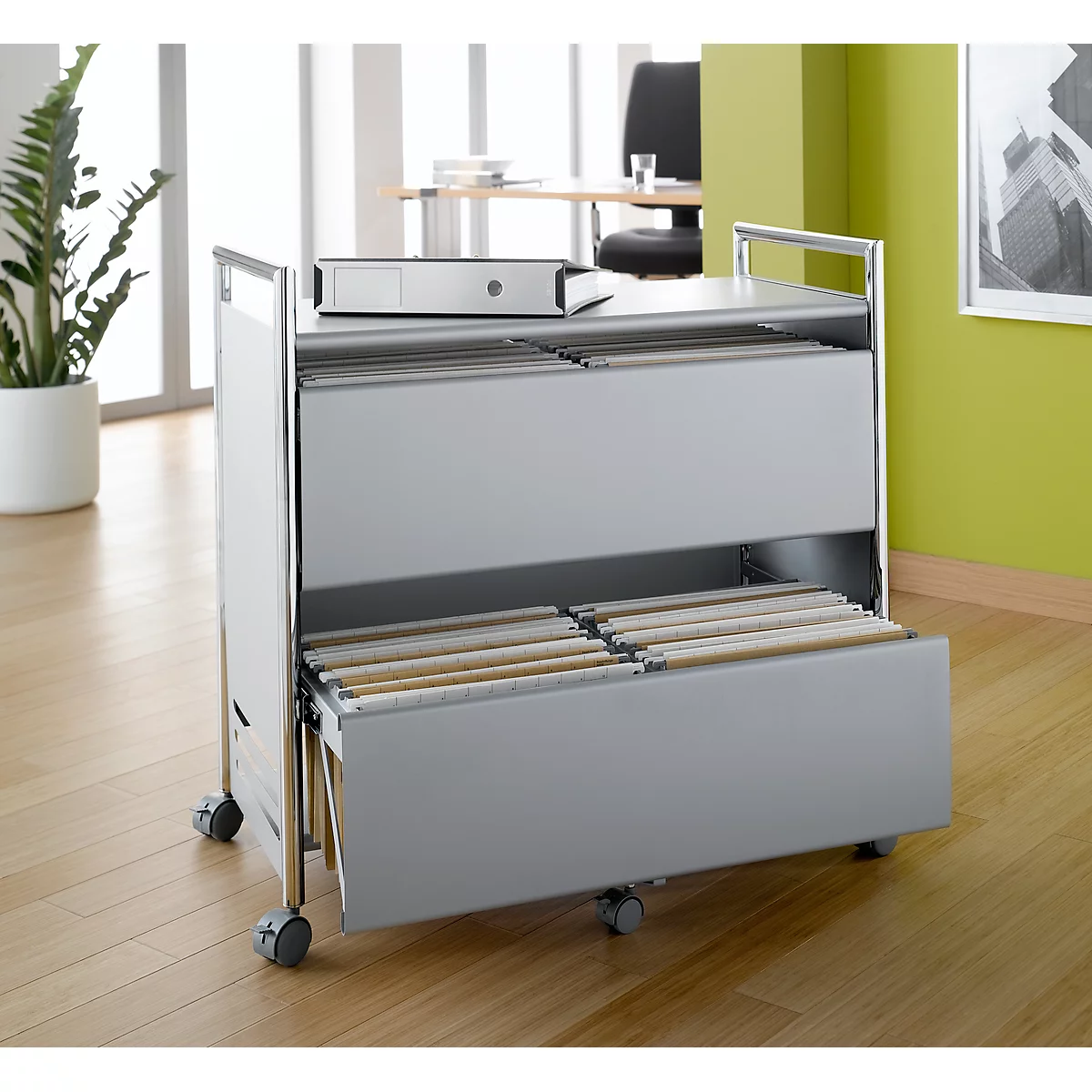 Mobiele hangmappenwagen Artline, 2 etages met dubbel rij, met plateau, zonder hangmappen