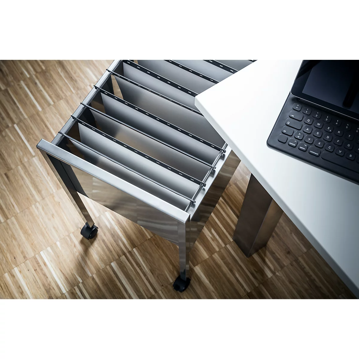 Mobiele kantoormappenwagentje Mappenboy DURABLE, zilver, zonder mappen